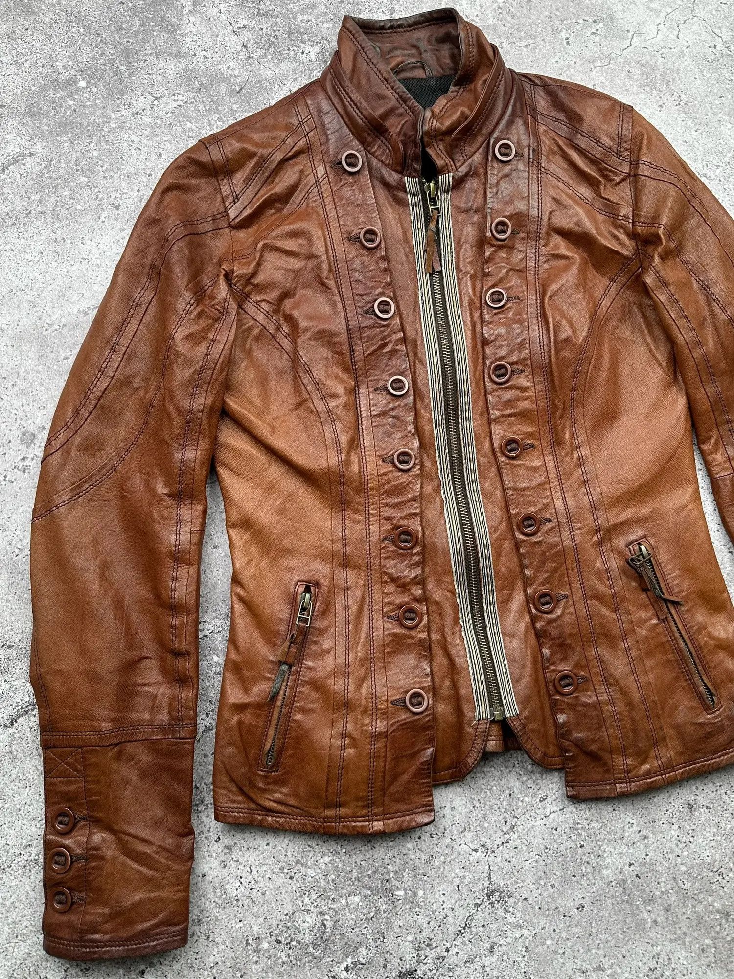Genuine Leather Vintage Leather Jacket With Many Buttons C150(V464) Size S / US 4 / IT 40 - 2 Thumbnail