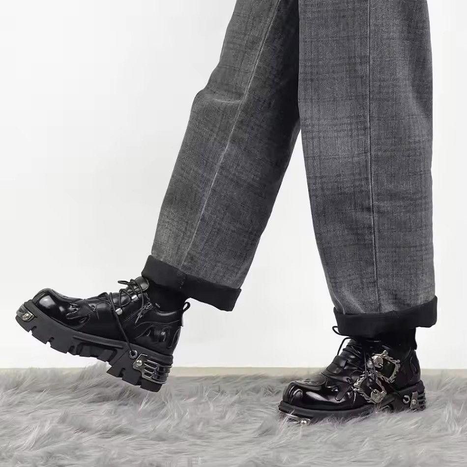 Other Gothic Punk Motorcycle Platform Metal Split Leather Boots Size US 10 / EU 43 - 6 Thumbnail