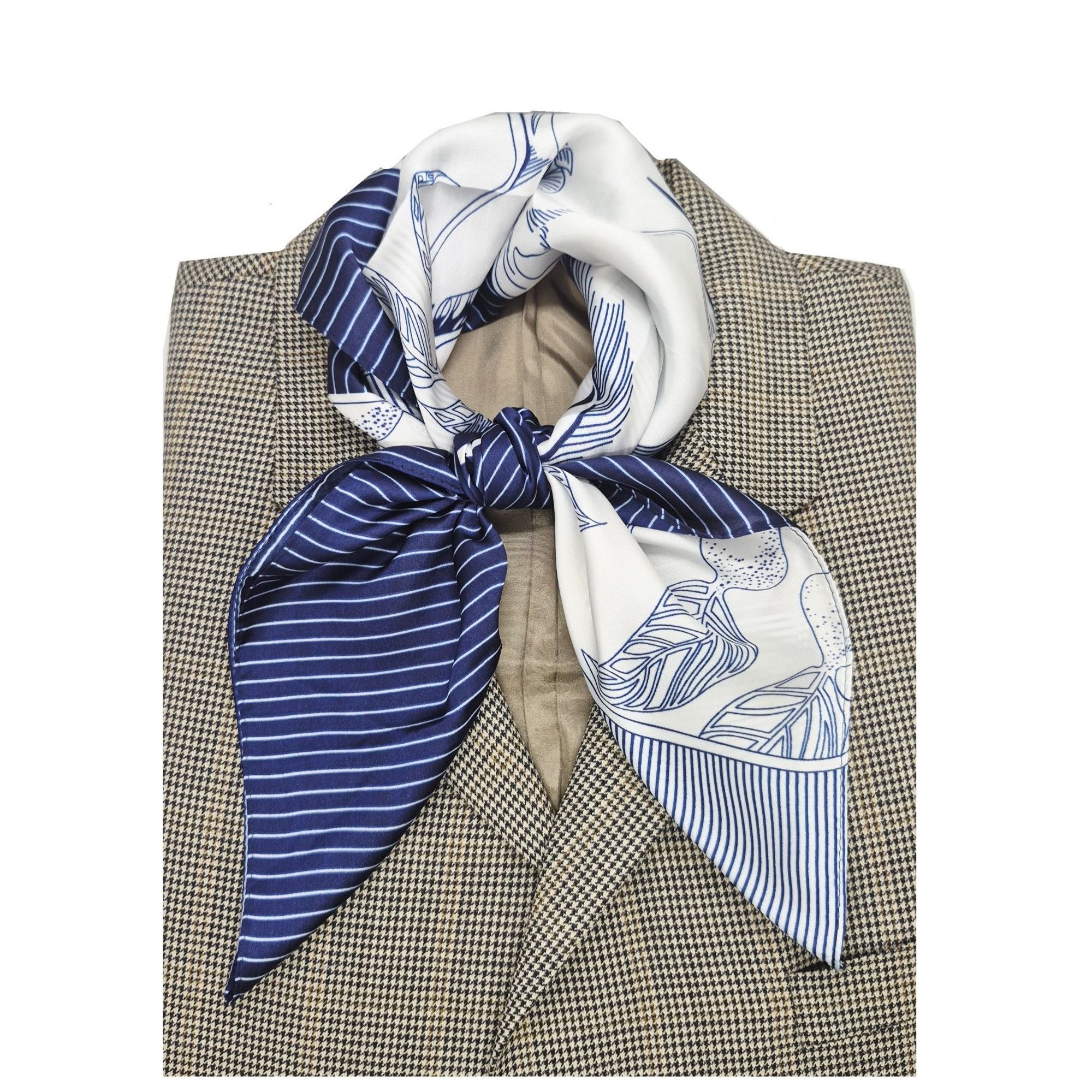 Other ✨Geometric Floral Print Silk Appearance Square Scarf Blue Wh Size ONE SIZE - 2 Thumbnail