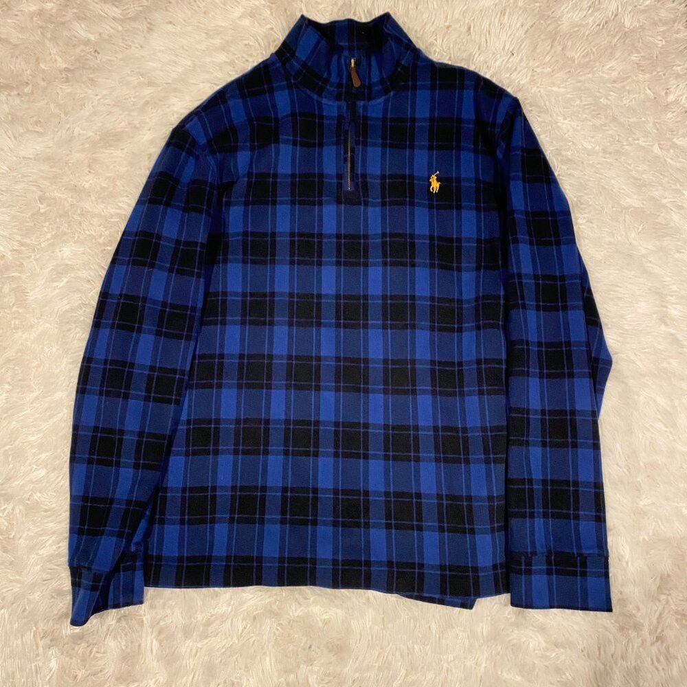 Polo Ralph Lauren Ralph Lauren Plaid Estate Rib Quarter Zip Pullover Blue Fla Size US L / EU 52-54 / 3 - 6 Thumbnail