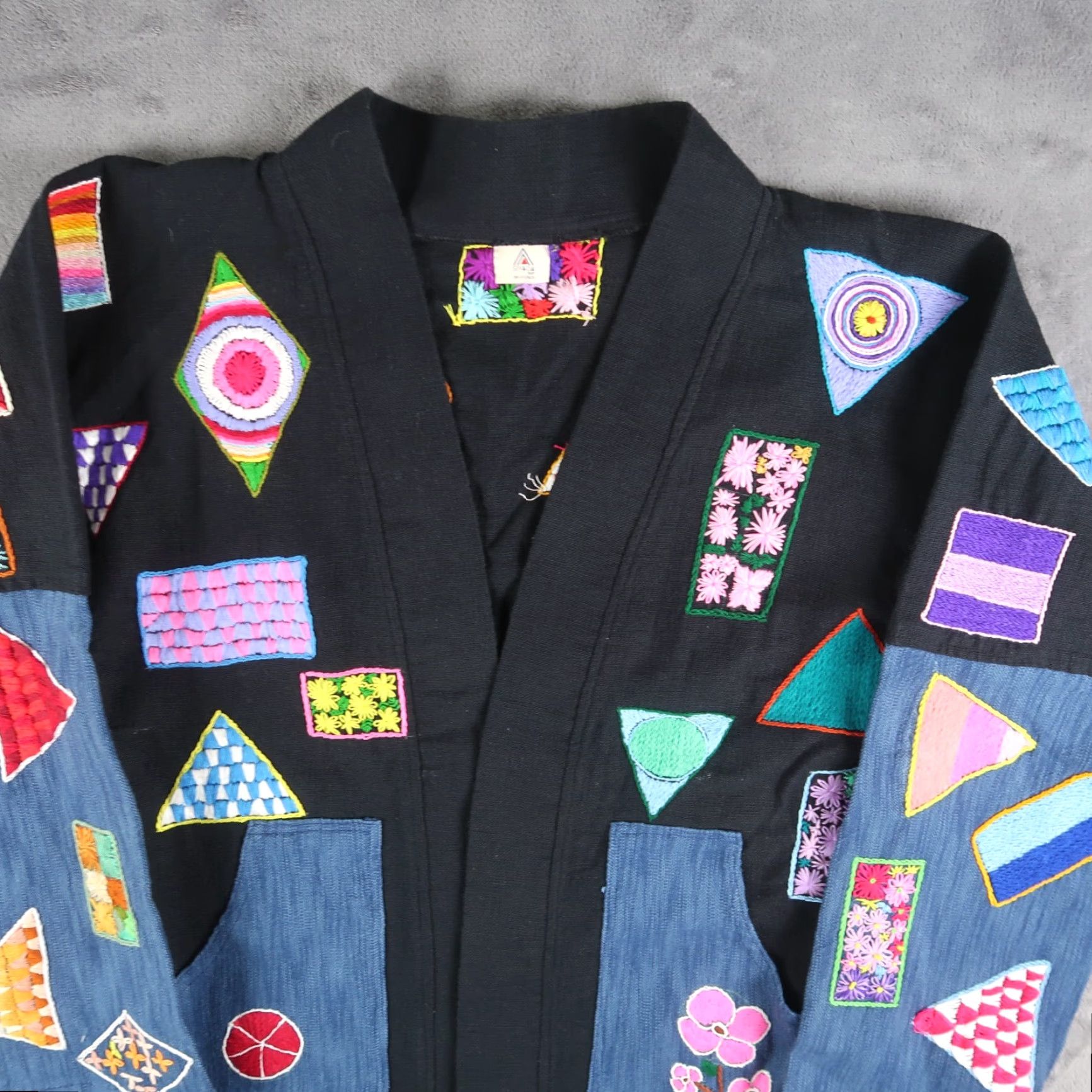 Vintage Handmade Cardigan Women One Size Black Hand Embroidered From Thailand Size ONE SIZE - 3 Thumbnail