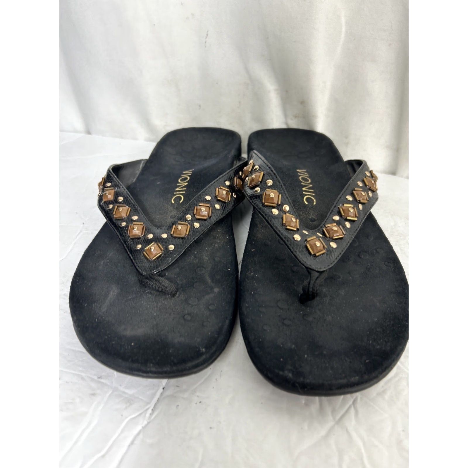Vionic Vionic Womens Sandal Floriana Slip On Thong Black Studded Beaded Embellished Arch Support Casual Shoes 9 Womens Size US 9 / IT 39 - 6 Thumbnail