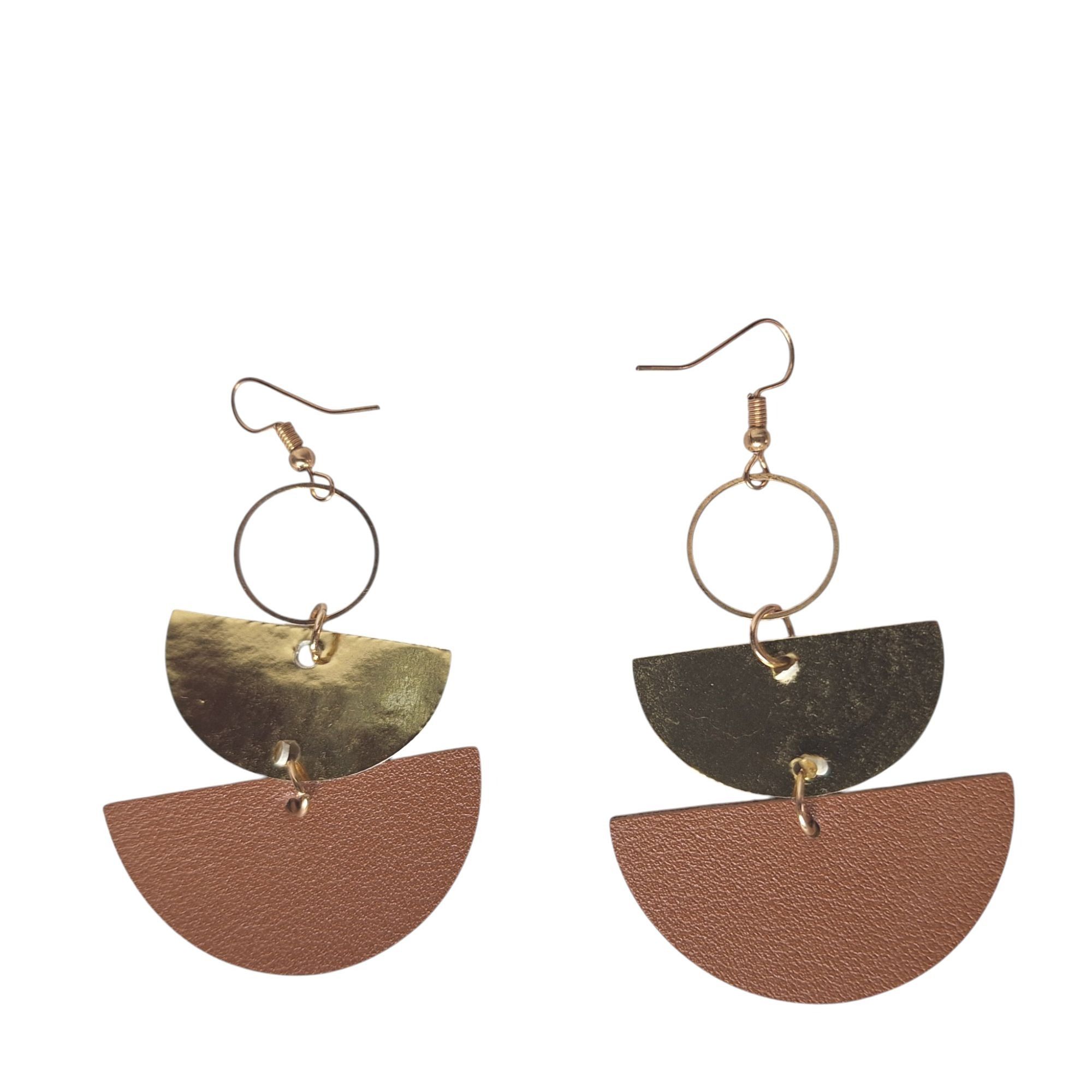 Other Geometric Semicircle Dangle Earrings Faux Leather Gold Tone Size ONE SIZE - 2 Thumbnail