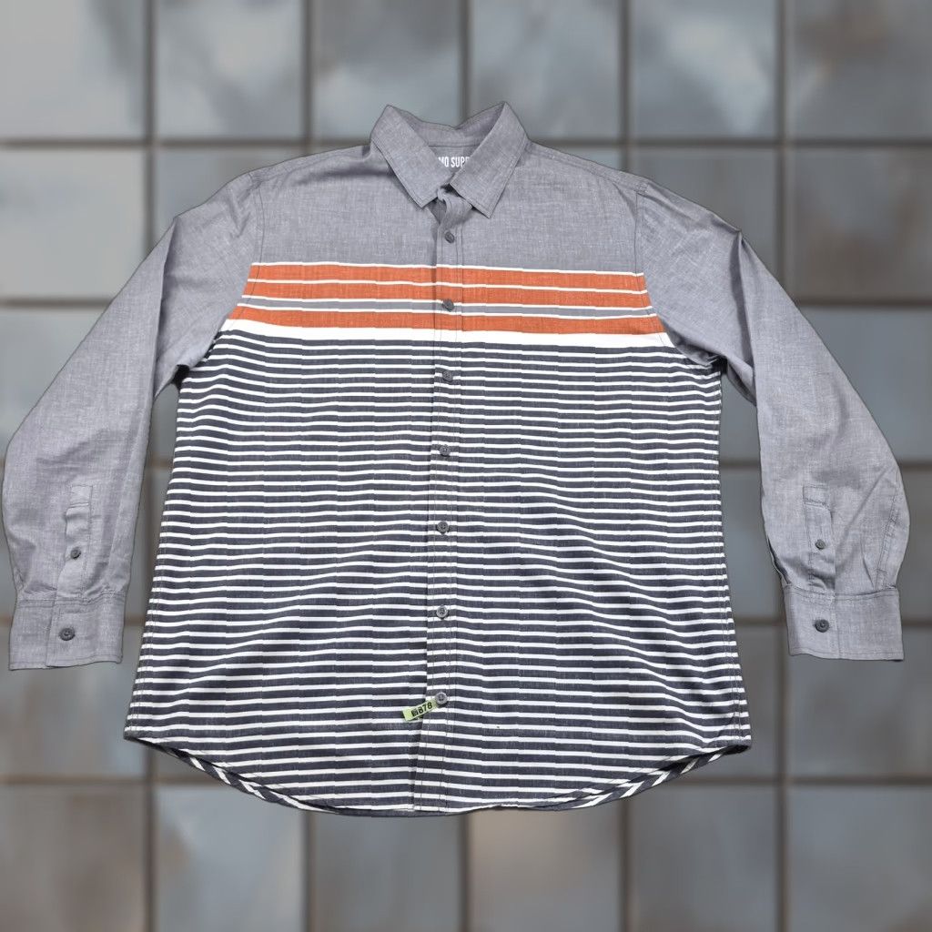 Mossimo Mossimo Supply Co Button Up Shirt Mens XL Gray Orange Striped Long Sleeve Shirt Size US XL / EU 56 / 4 - 1 Thumbnail