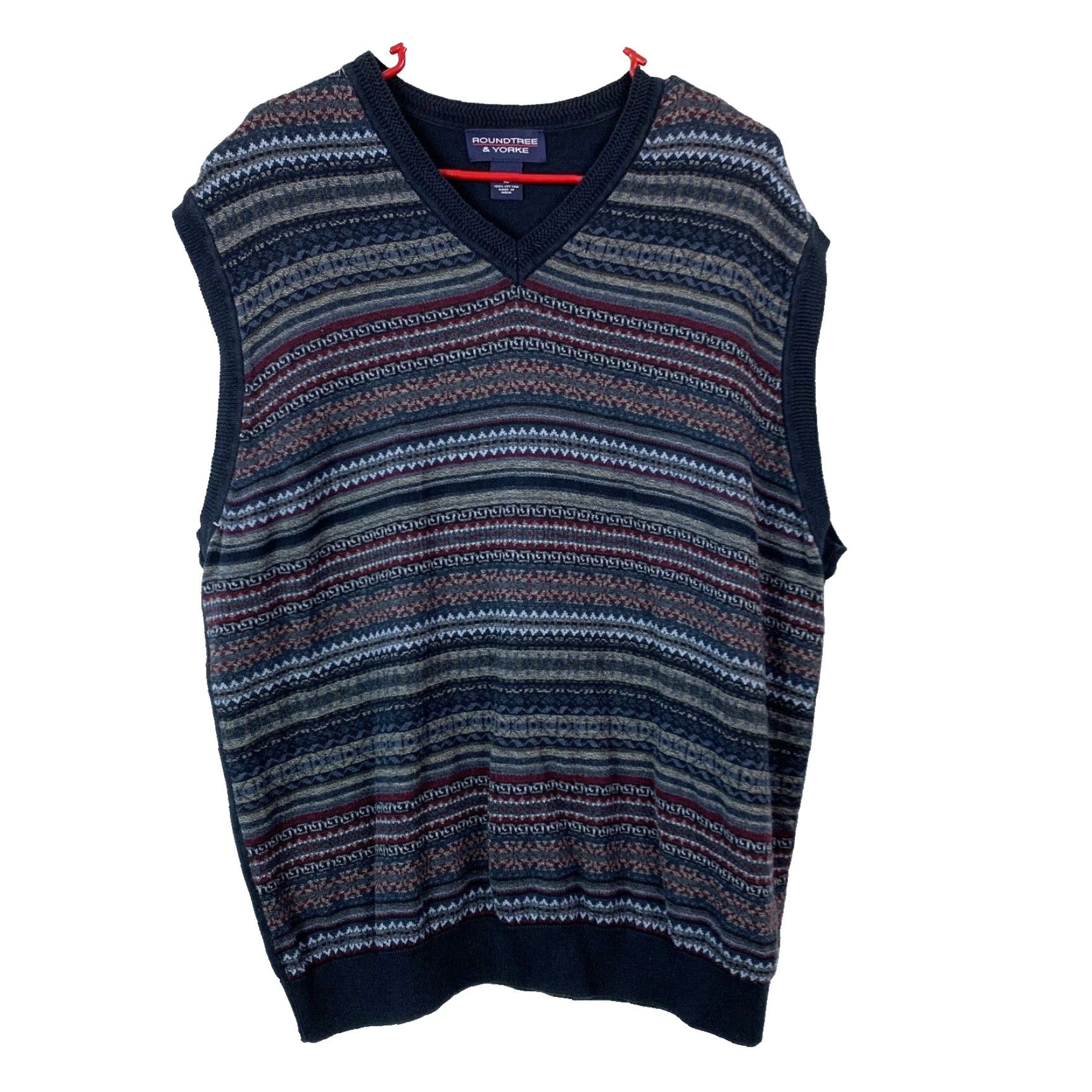 Roundtree & Yorke Roundtree & Yorke Blue Striped Fair Isle V-Neck Sweater Vest XL Men Vest Sleeveless 100% Cotton Vintage Striped Size US XL / EU 56 / 4 - 2 Thumbnail