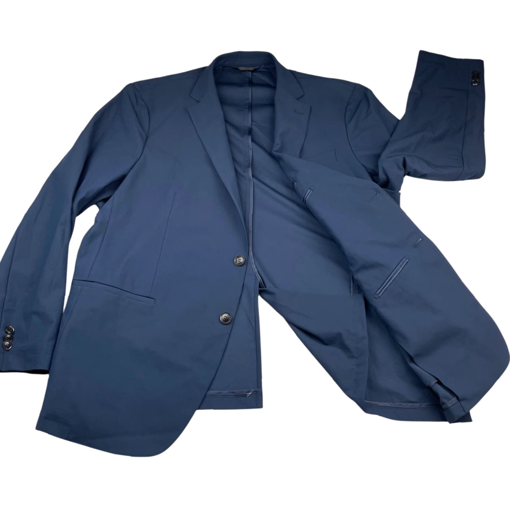 Vintage Sene Blazer Jacket Navy Blue 48R Regular 2-Button 100% Polyester Men’s Jacket Slim Notch Lapel Size 48R - 3 Thumbnail