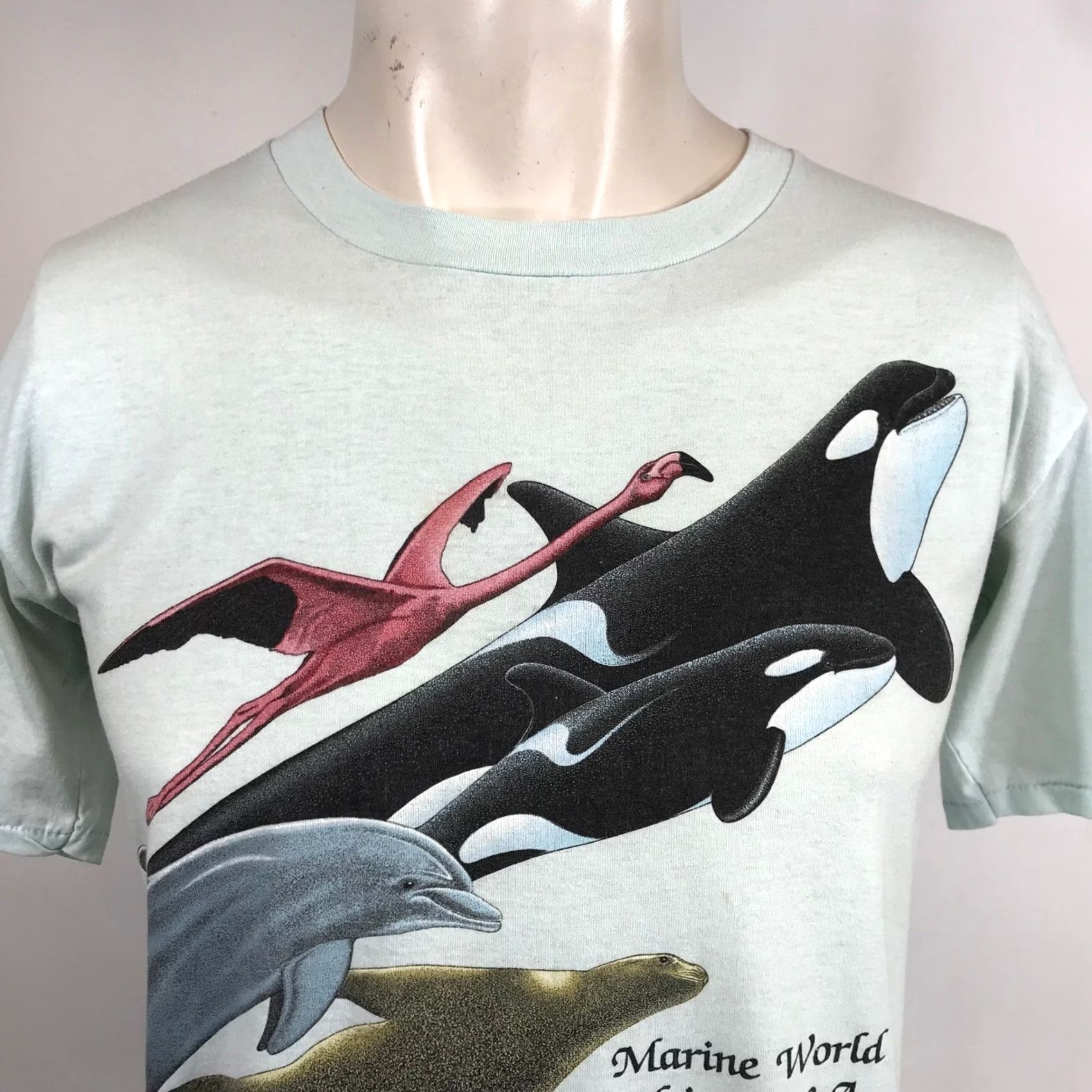 Vintage VINTAGE Marine World Africa U.S.A. T-Shirt Women M Light Blue Animal Graphic 80s Tee Size M / US 6-8 / IT 42-44 - 2 Thumbnail