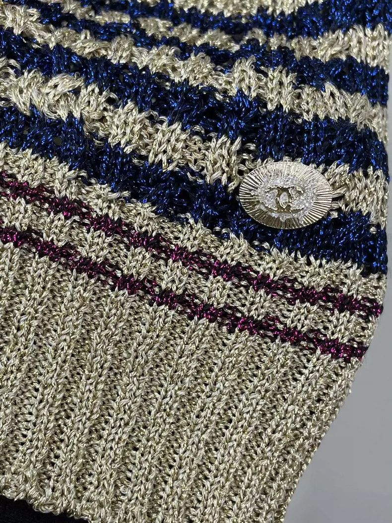 Chanel Chanel 24S gold thread knitted striped vest Size XXS / US 00 / IT 34 - 4 Thumbnail