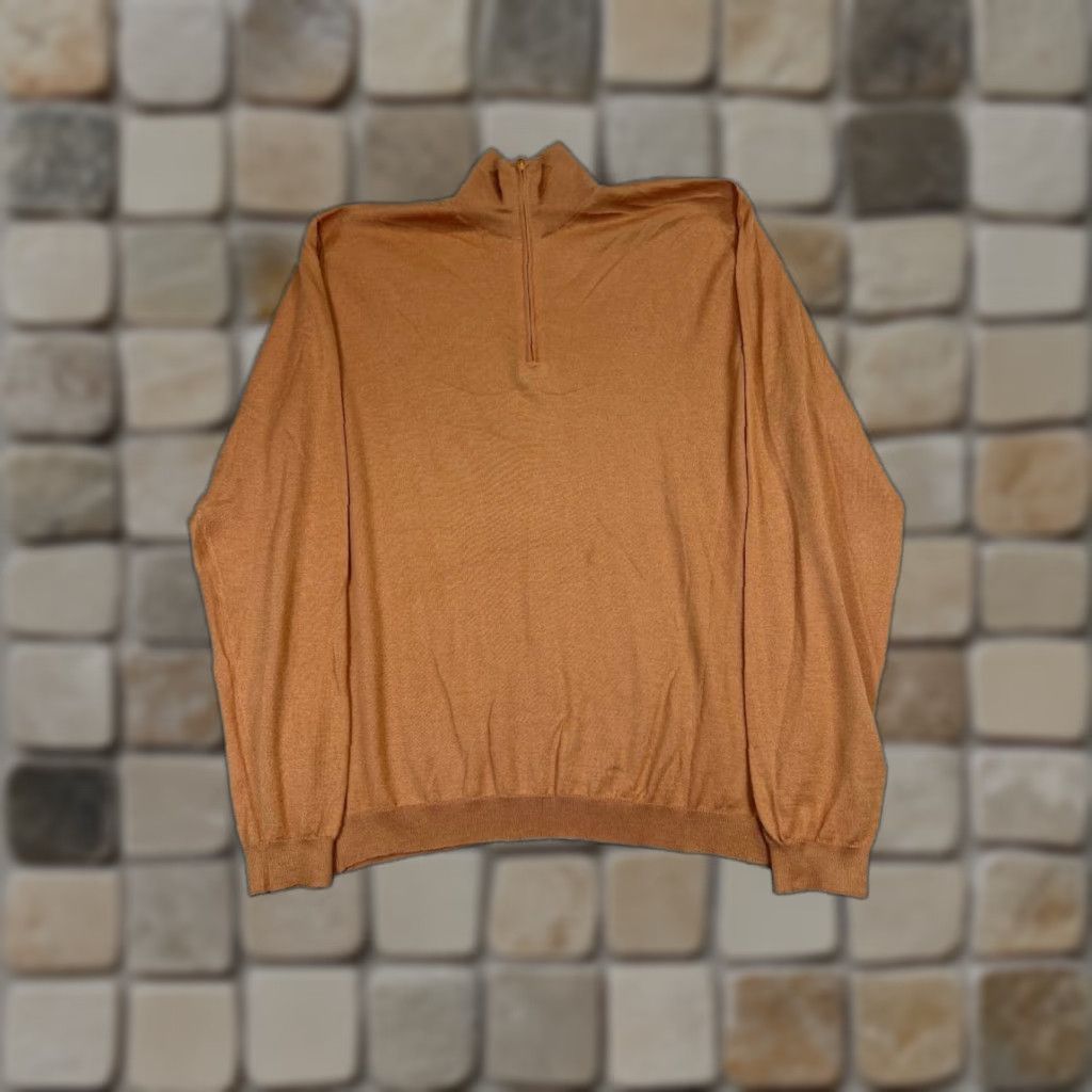 Vintage Manrico Sweater Mens Large Orange Cashmere Silk Knit Quarter Zip Size US L / EU 52-54 / 3 - 1 Thumbnail
