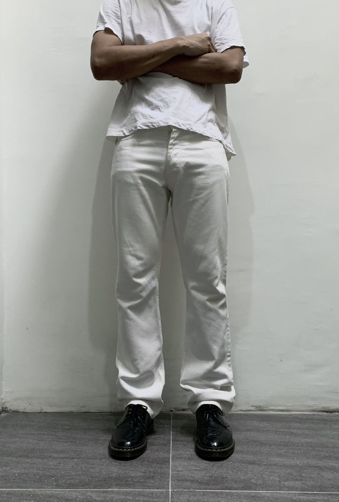 1998 Helmut Lang White Paint Denim Pants