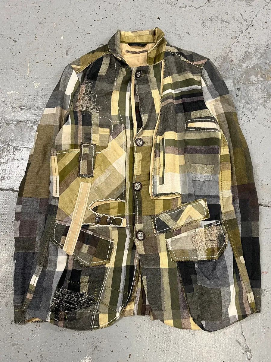 Marithe + Francois Girbaud 2000s Marithé + François Girbaud Patchwork Khaki Blazer Jacket Size US M / EU 48-50 / 2 - 1 Thumbnail