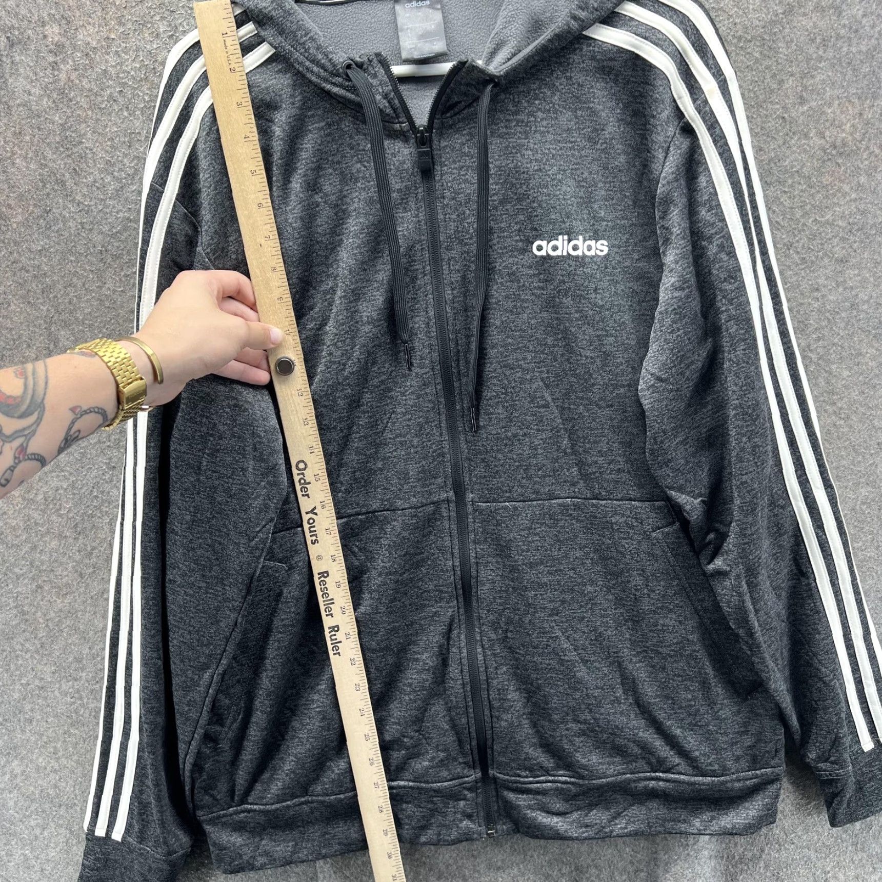 Adidas Adidas Hoodie Mens Large Gray Full Zip Fleece Lined Jacket Athletic Size US L / EU 52-54 / 3 - 3 Thumbnail