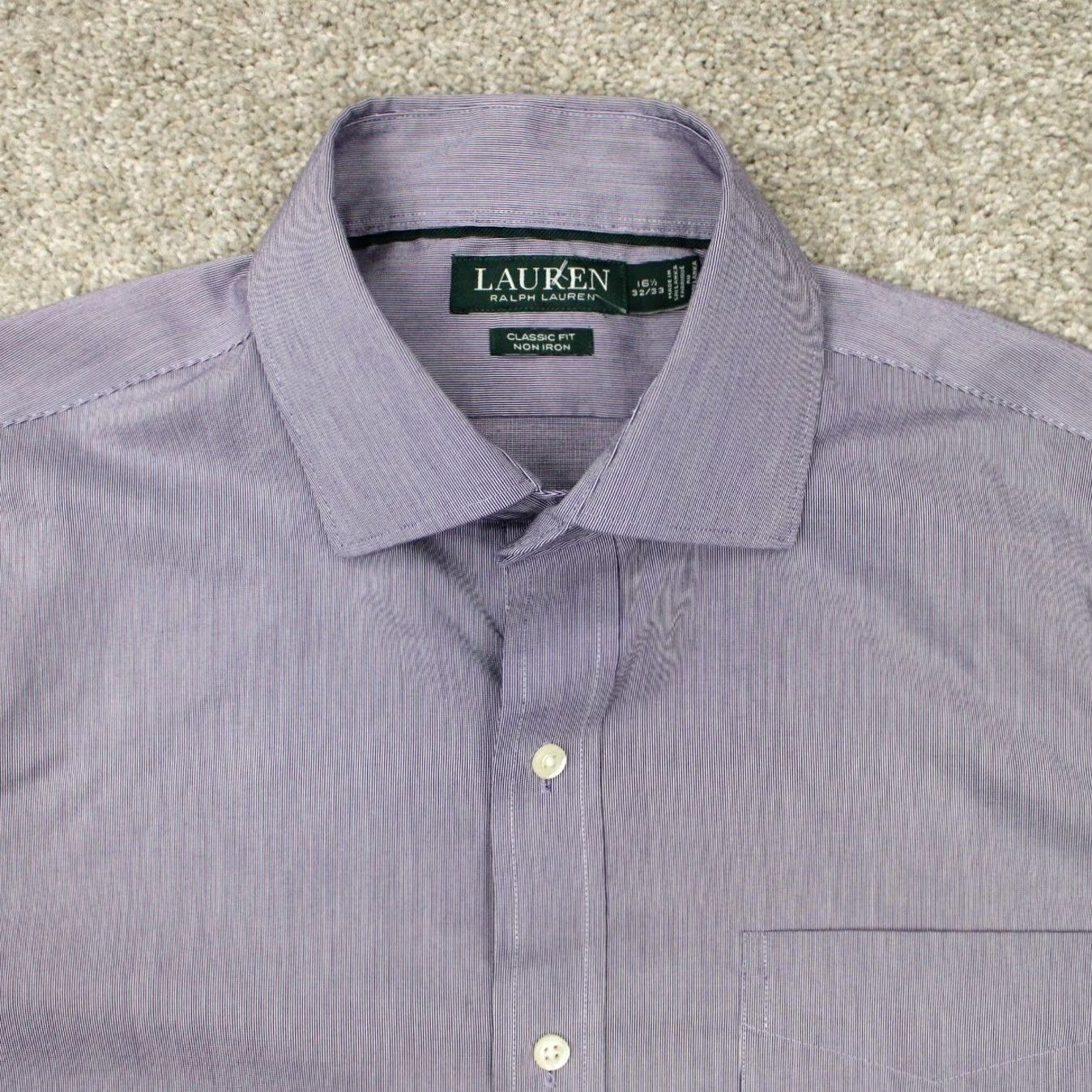 Ralph Lauren LAUREN Ralph Lauren Shirt Mens 16 1/2 32/33 Purple Classic Fit Non Iron L/S Shirt Regular 100% Cotton Dress Shirt Mens Redefine Build? Size US XL / EU 56 / 4 - 6 Thumbnail