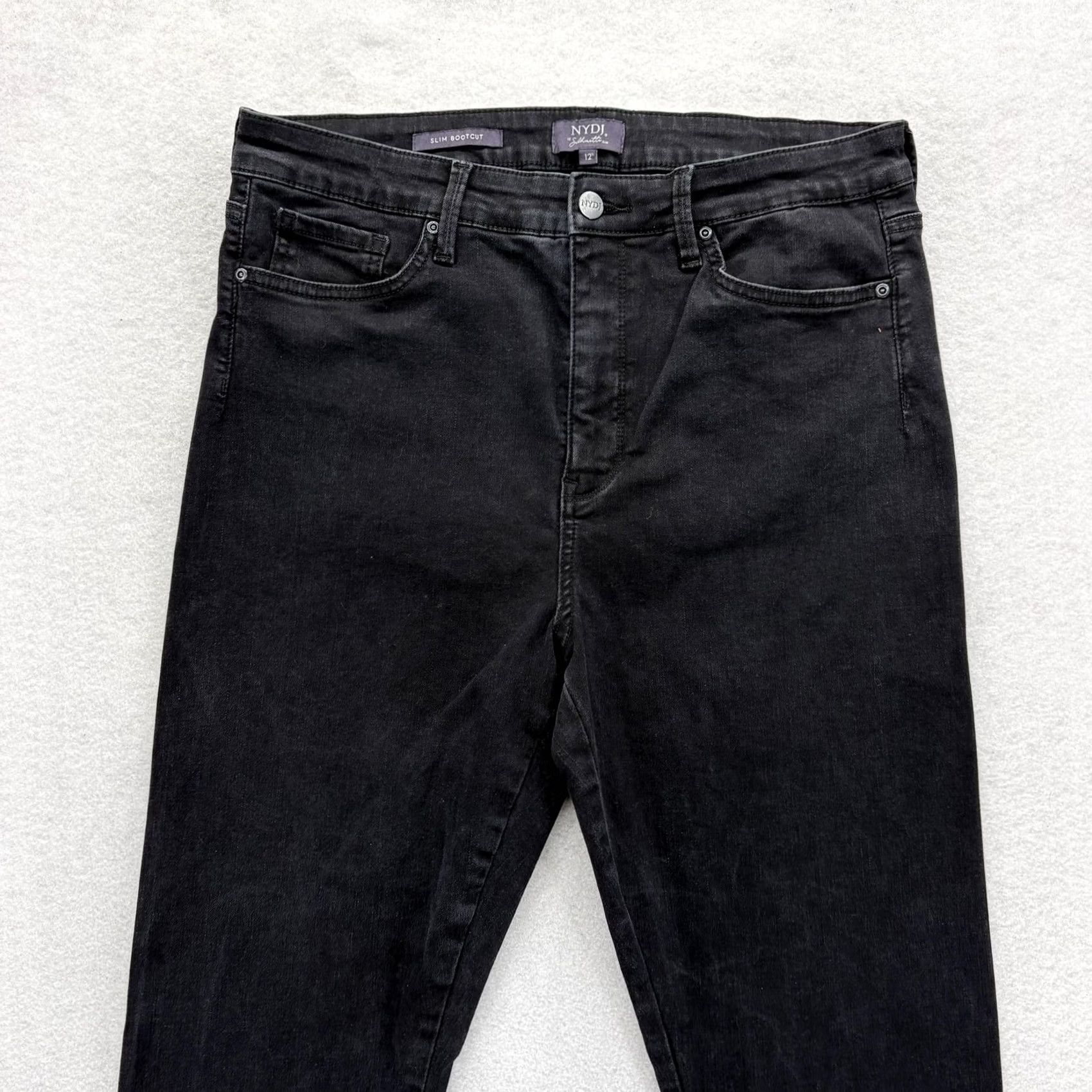 NYDJ NYDJ Womens 12 Slim Bootcut Jeans Black Charcoal Wash High Rise Stretch Shaping Size 34" / US 12 / IT 48 - 2 Thumbnail