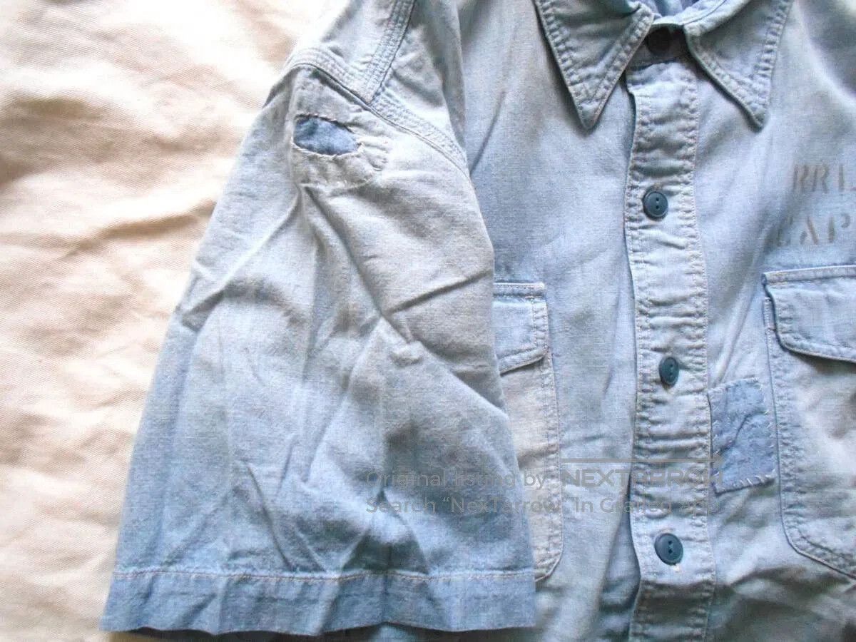 RRL Ralph Lauren Vintage Blue Military Patch Shirt. Size US L / EU 52-54 / 3 - 6 Thumbnail