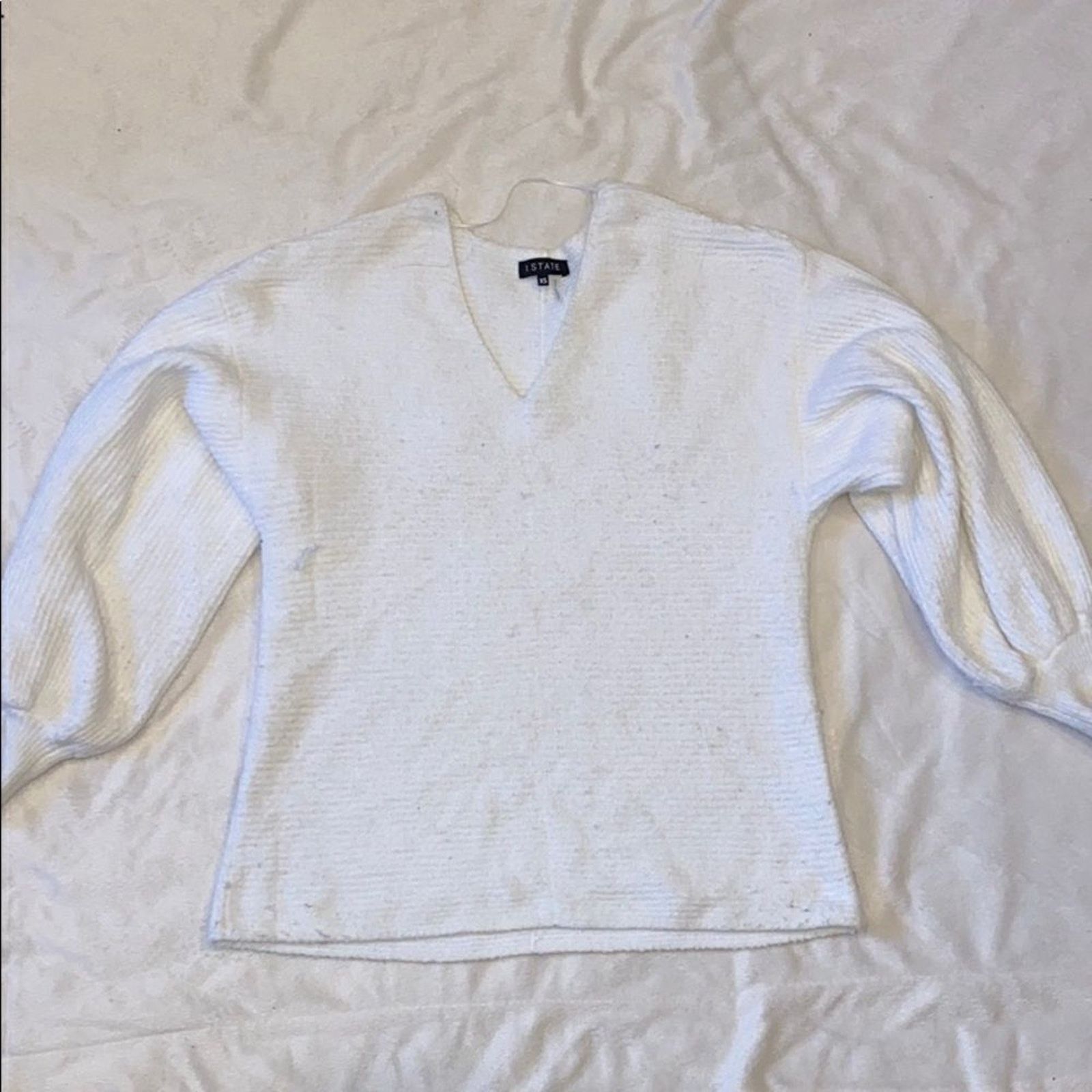 Other 1.State White Balloon Puff Sleeve V-Neck Sweater | Sz XS Size XS / US 0-2 / IT 36-38 - 2 Thumbnail