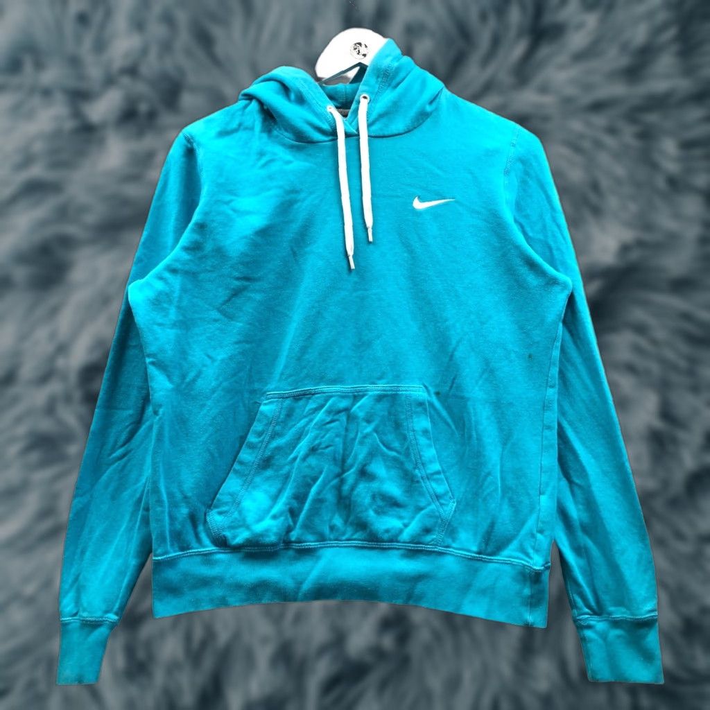 Nike VINTAGE? Nike Solo Swoosh Fleece Hoodie Sweatshirt Womens Large Long Sleeve Aqua White Size L / US 10 / IT 46 - 1 Thumbnail