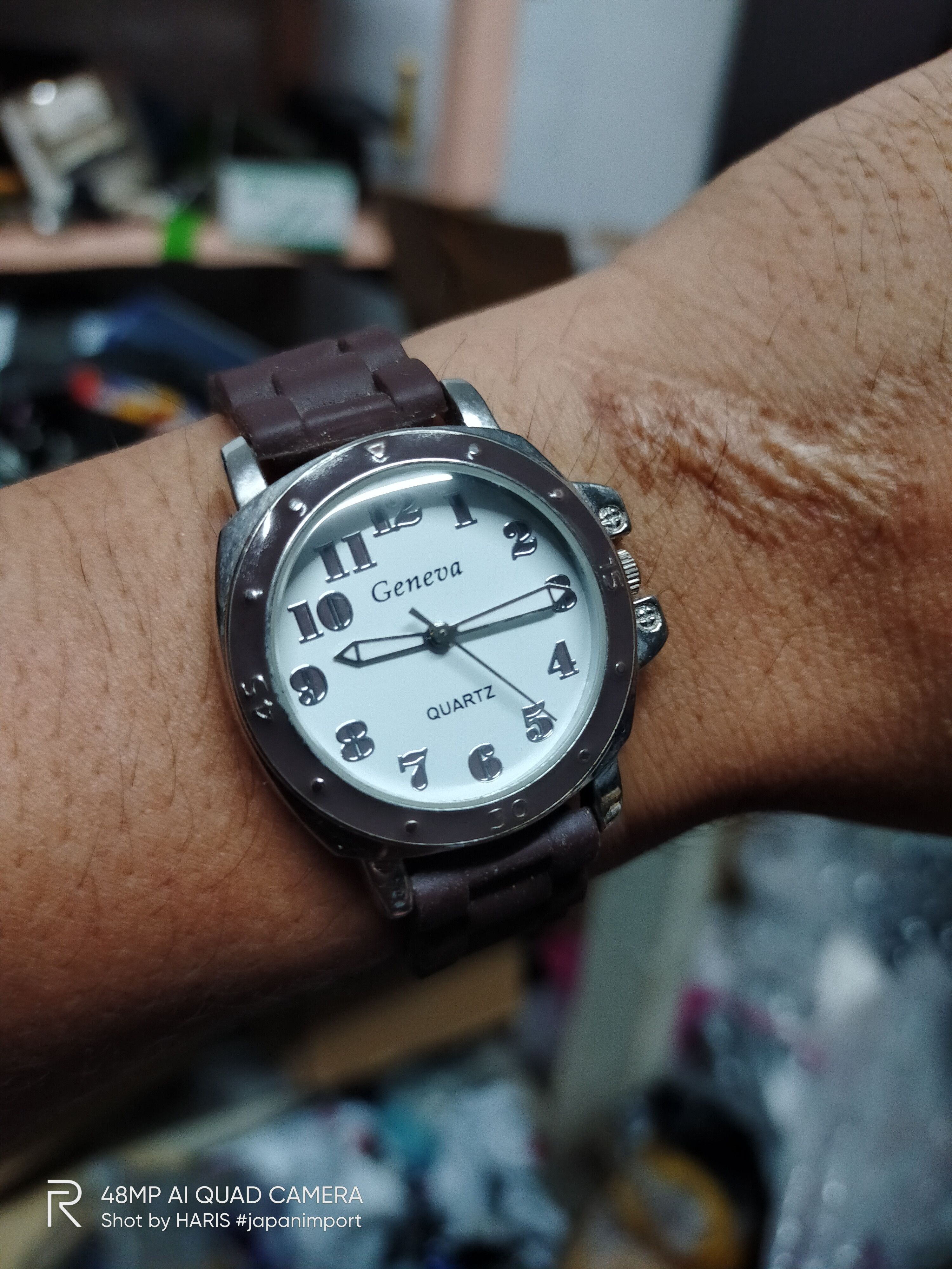 image of Vintage Geneva Quartz Watch (Japan Design) in Silver Brown, Men's