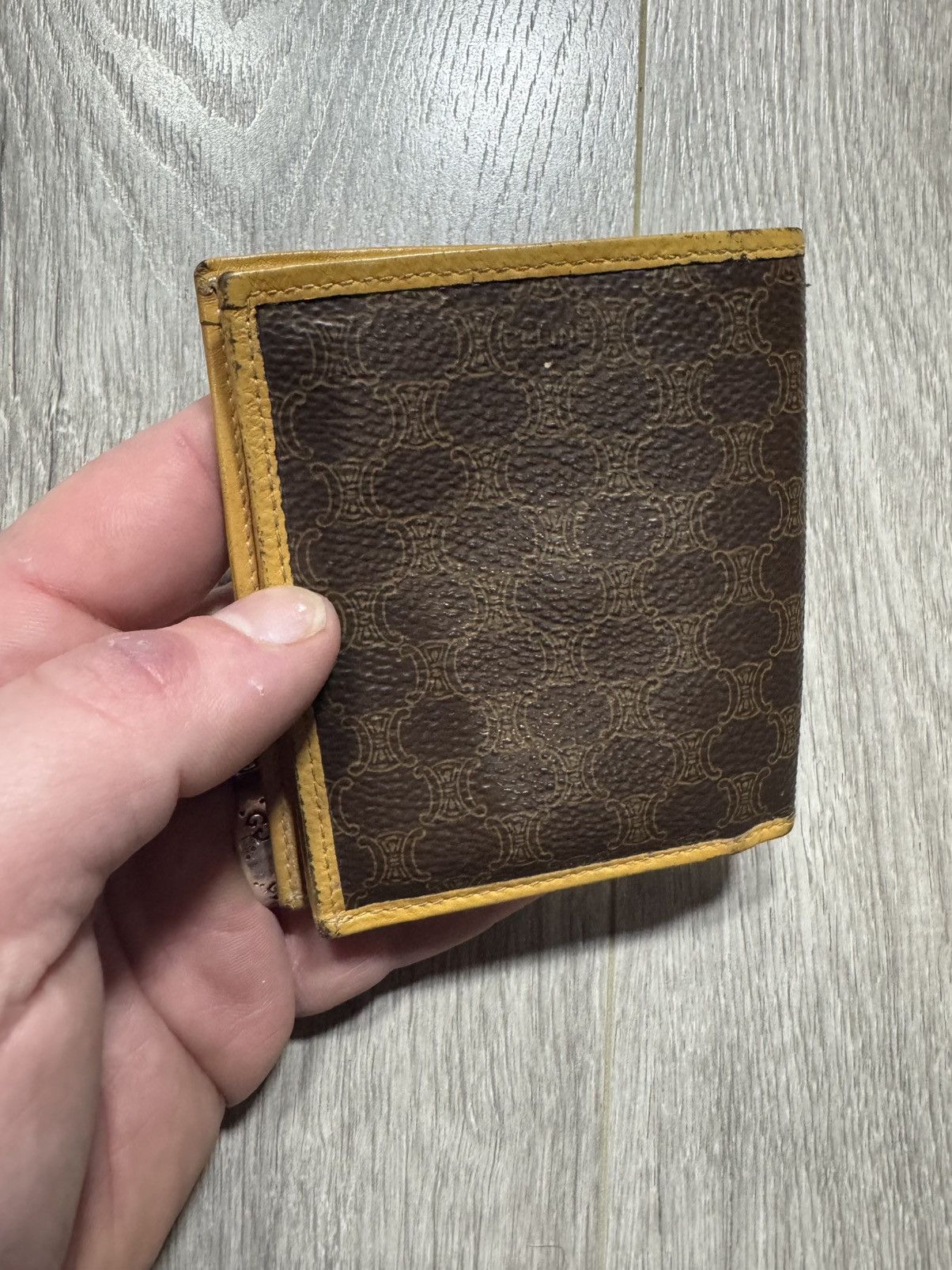 Celine × Vintage CELINE Macadam Triomphe Bi-Fold Wallet Leather Beige Brown Size ONE SIZE - 3 Thumbnail
