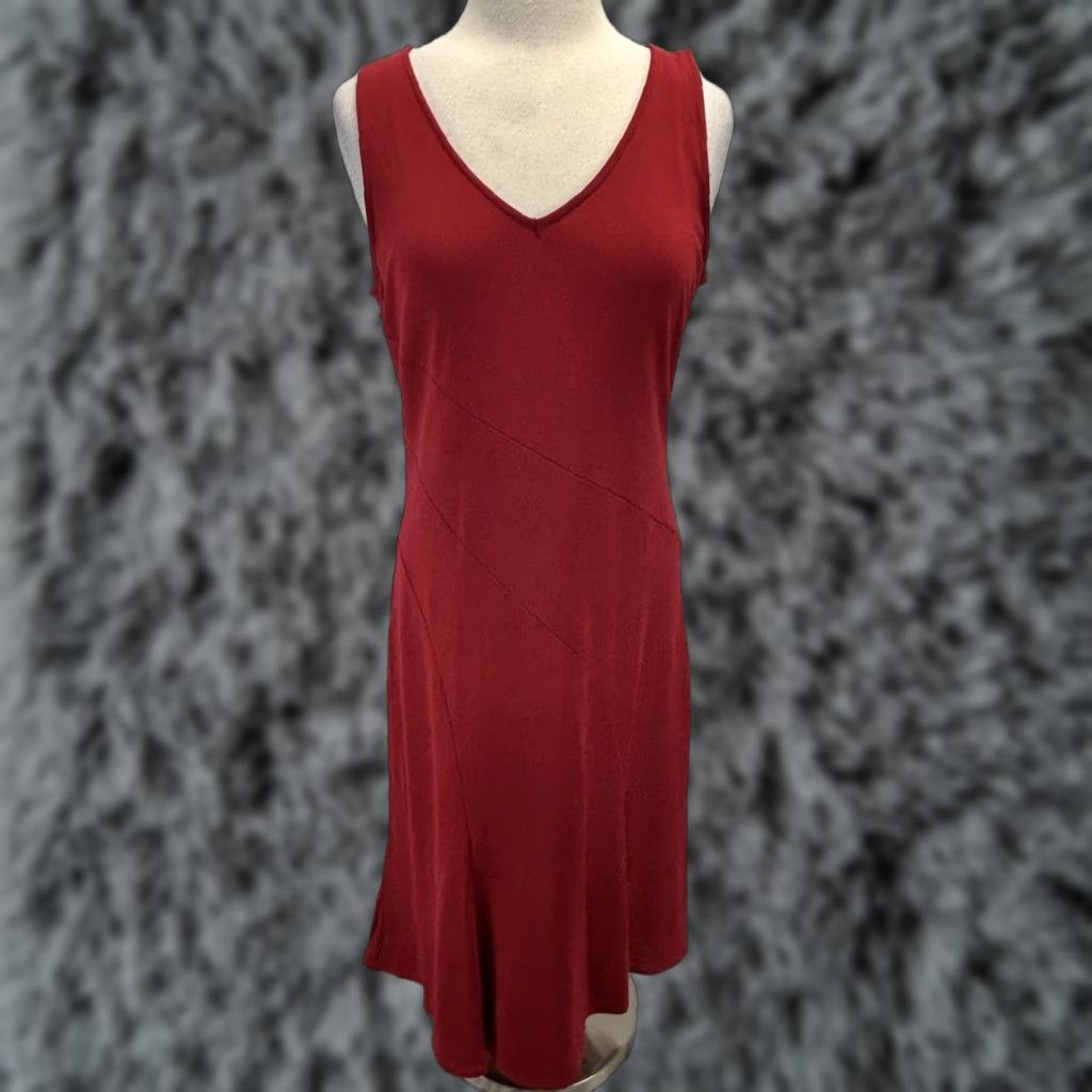 VINTAGE LOFT Ann Taylor LOFT tank Knee Length Dress 14 Women's Red Knit  Sleeveless Sheath V-