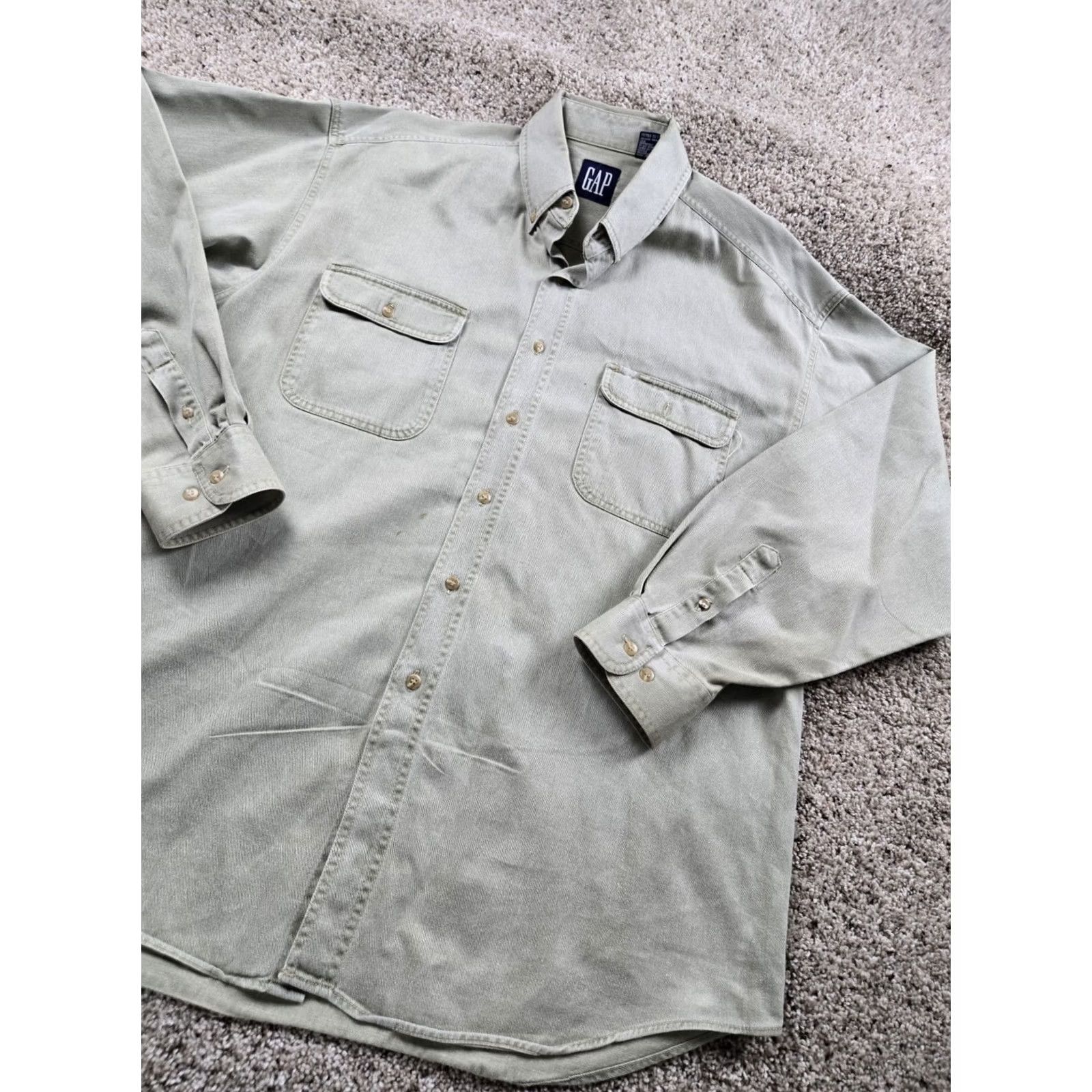 Gap VINTAGE GAP Shirt Mens XL Green Button-Down Twill Long Sleeve Cotton 90s Size US XL / EU 56 / 4 - 2 Thumbnail