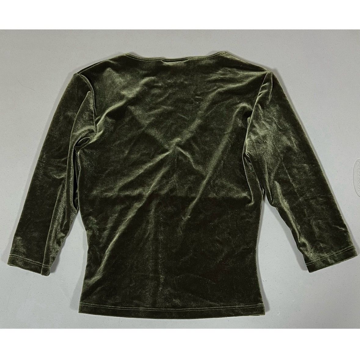 Japanese Brand Olive Green Velvet 3/4 Sleeve Shirt Top Blouse Size S ✨ Size S / US 4 / IT 40 - 5 Thumbnail