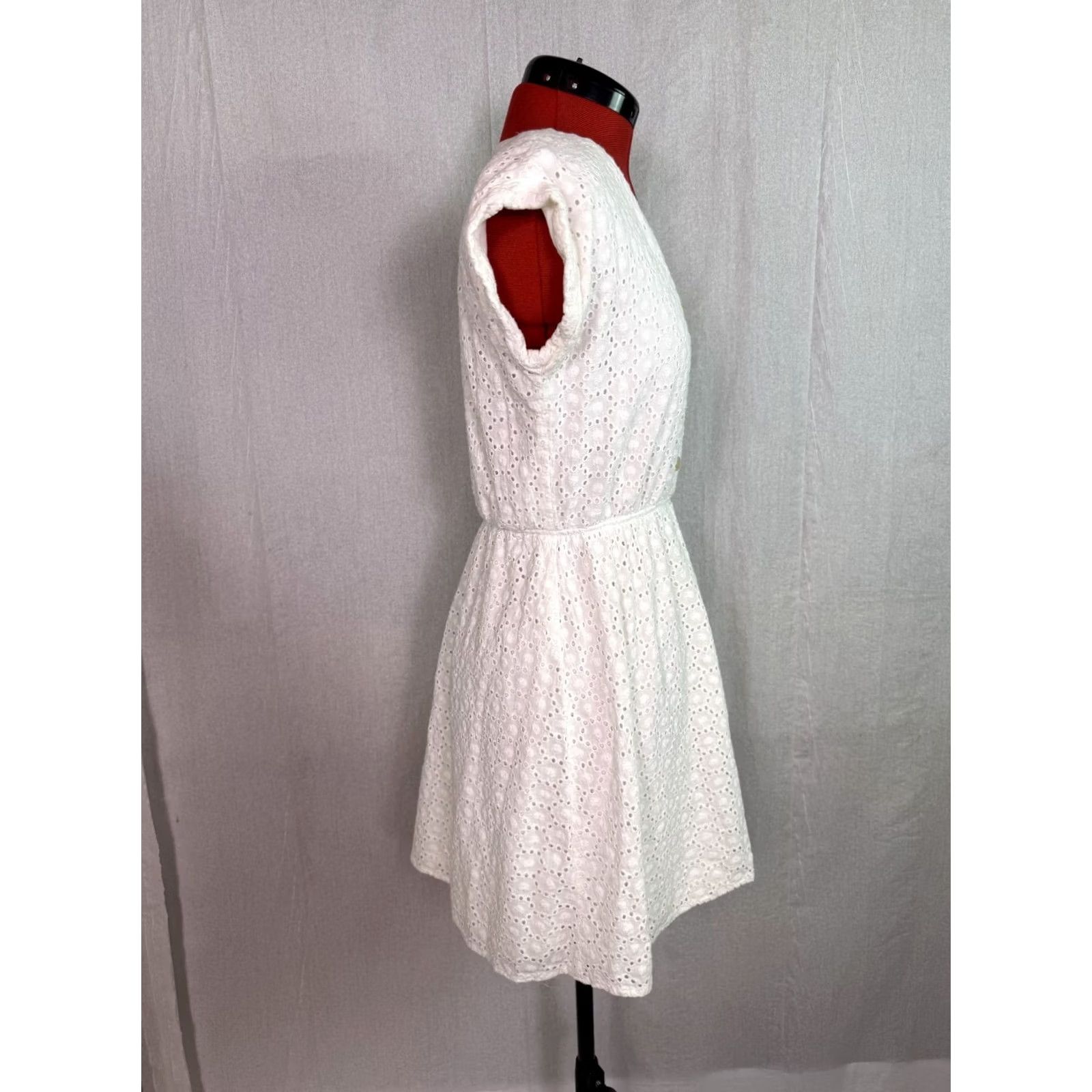 Vintage Copper Key White Cotton Eyelet Fit & Flare Dress Cap Sleeve V-Neck Size S Size S / US 4 / IT 40 - 5 Thumbnail