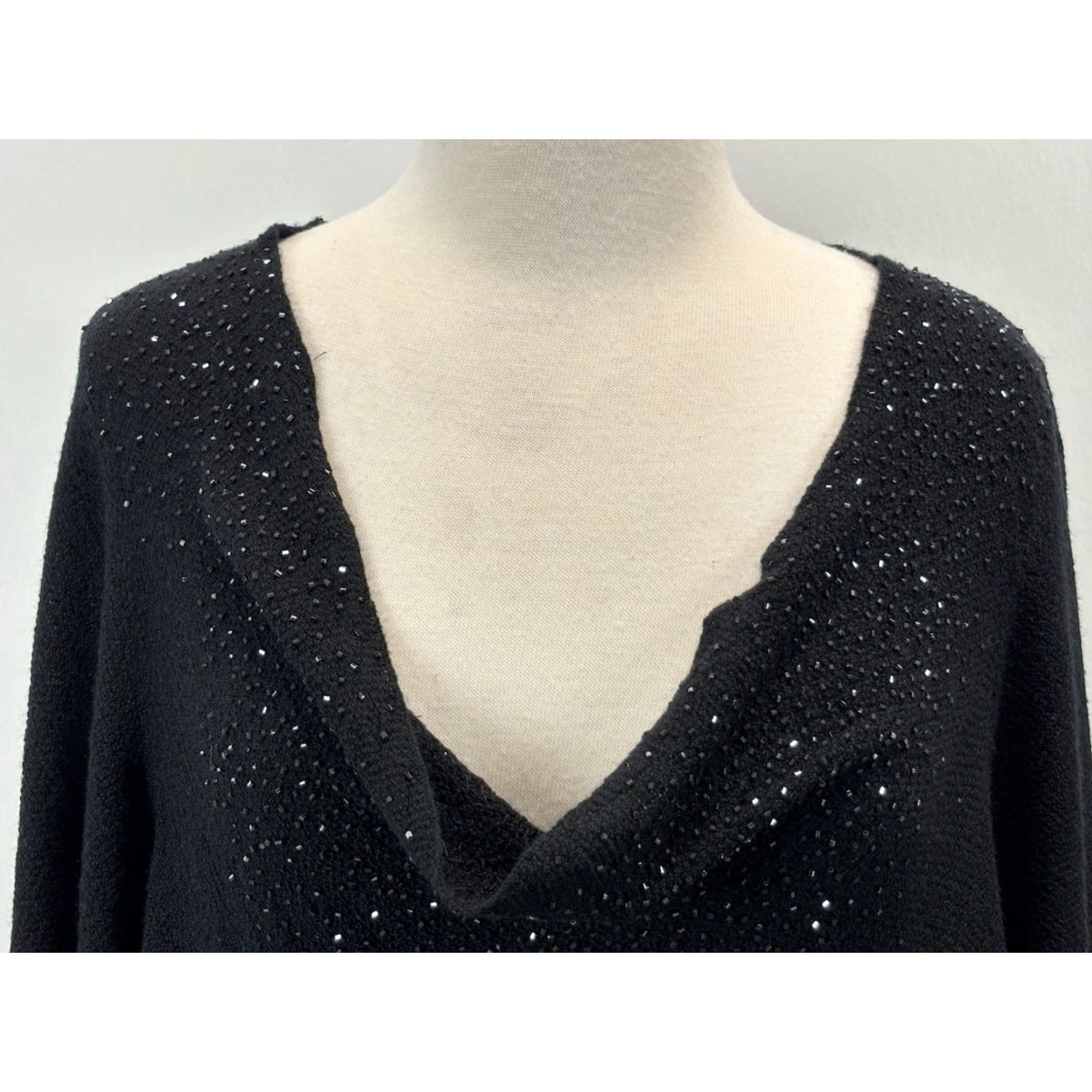 Eileen Fisher Eileen Fisher Sweater Women 1X Black Merino Wool Cowl Neck Beaded Knit Pullover Party Size XL / US 12-14 / IT 48-50 - 5 Thumbnail