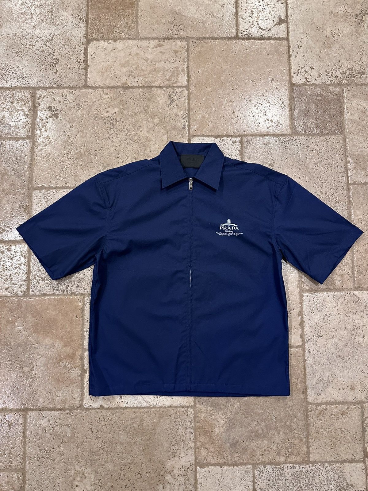 Prada 2025 Poplin Archive Logo Zip Navy Blue Technical Shirt
