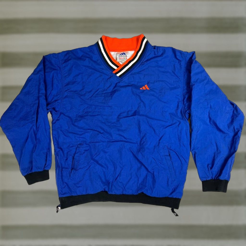 Adidas VINTAGE adidas Windbreaker Jacket Mens 90s V-Neck Pullover Nylon Blue M Size Medium Size US M / EU 48-50 / 2 - 1 Thumbnail