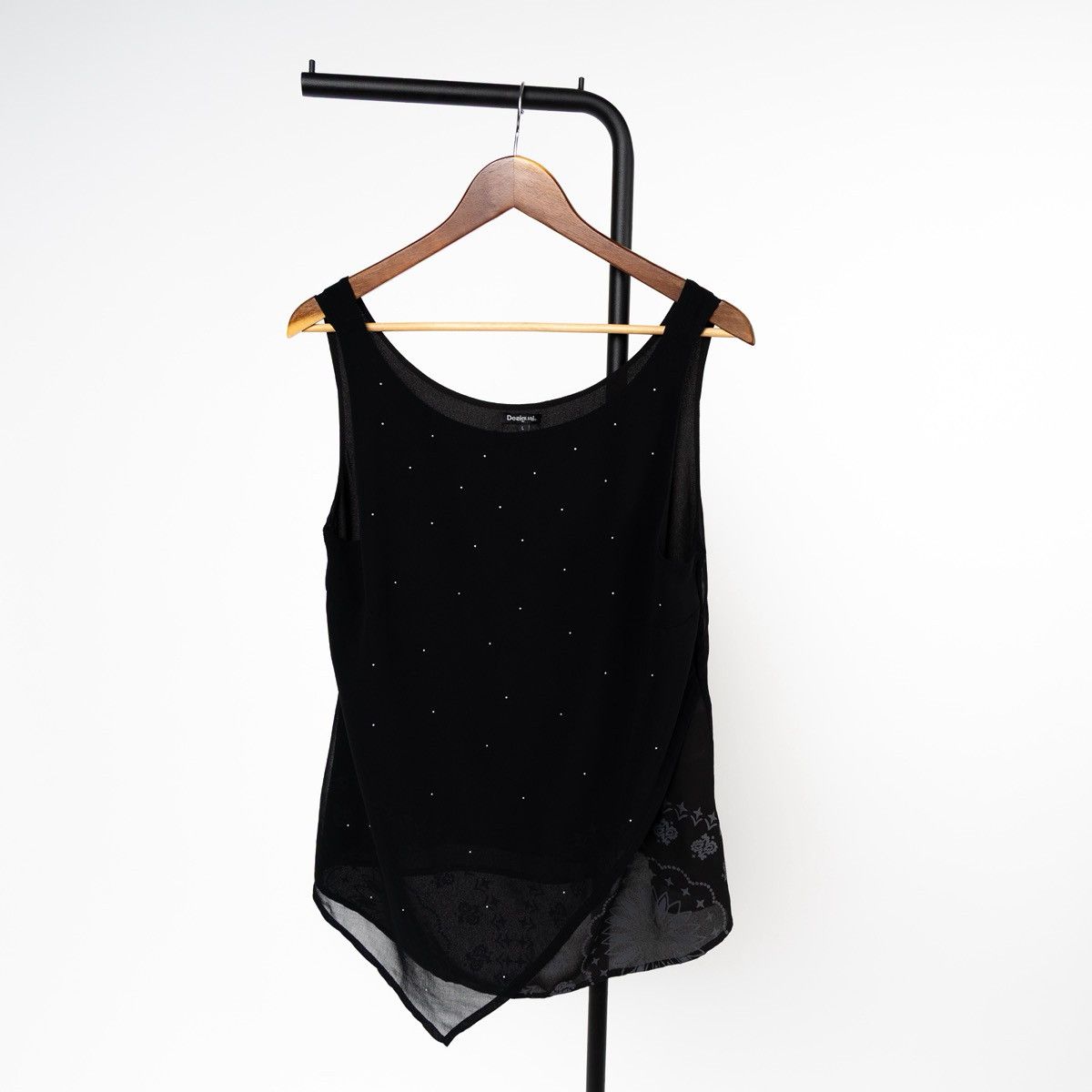 Desigual Desigual Black Sheer Tank Top Asymmetric Sleeveless Blouse Size L / US 10 / IT 46 - 3 Thumbnail