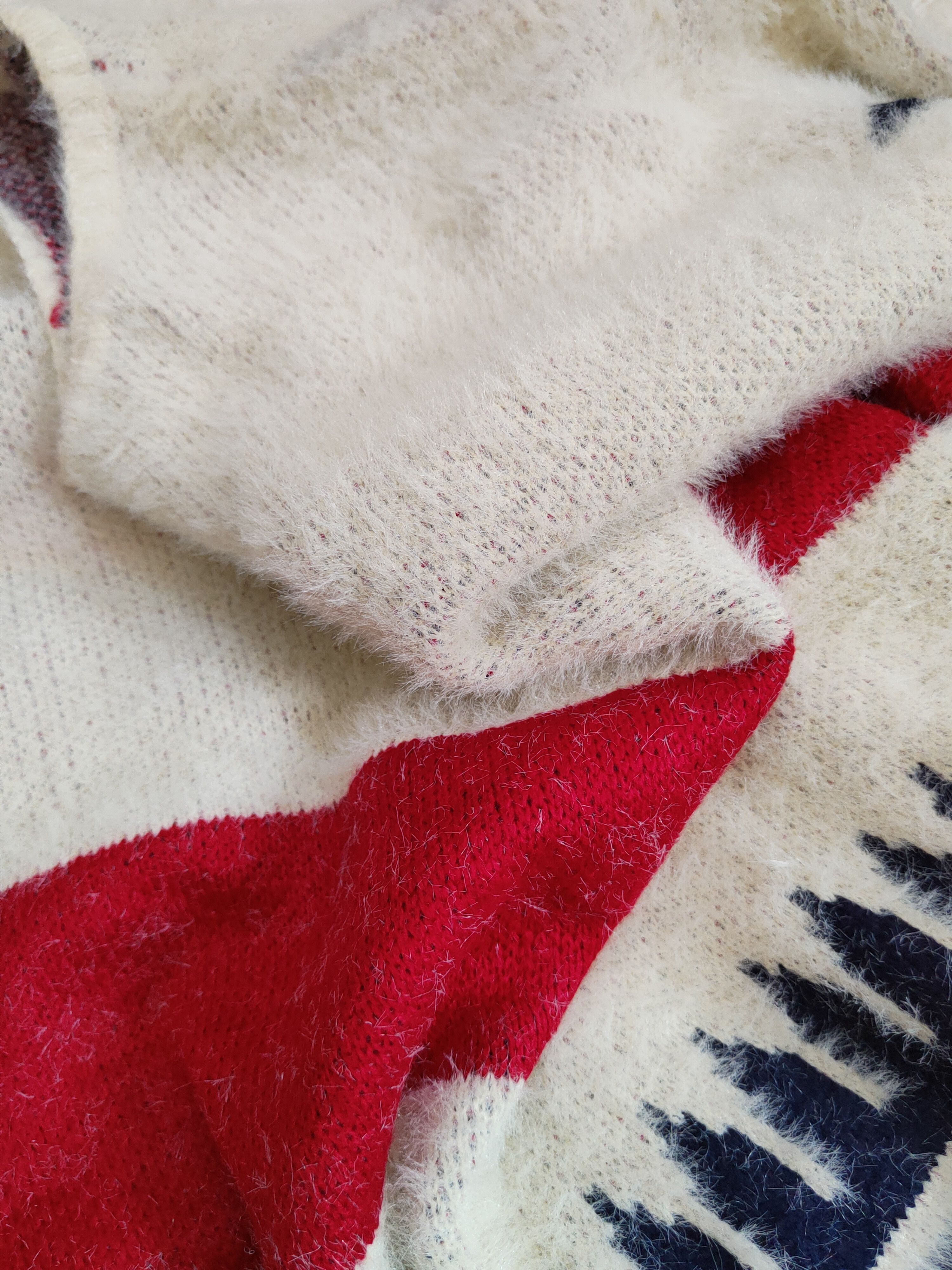 Homespun Knitwear × Japanese Brand Bohewi Cream Red Shag Shaggy Fur Mohair Knitwear #S2077 Size US M / EU 48-50 / 2 - 10 Thumbnail