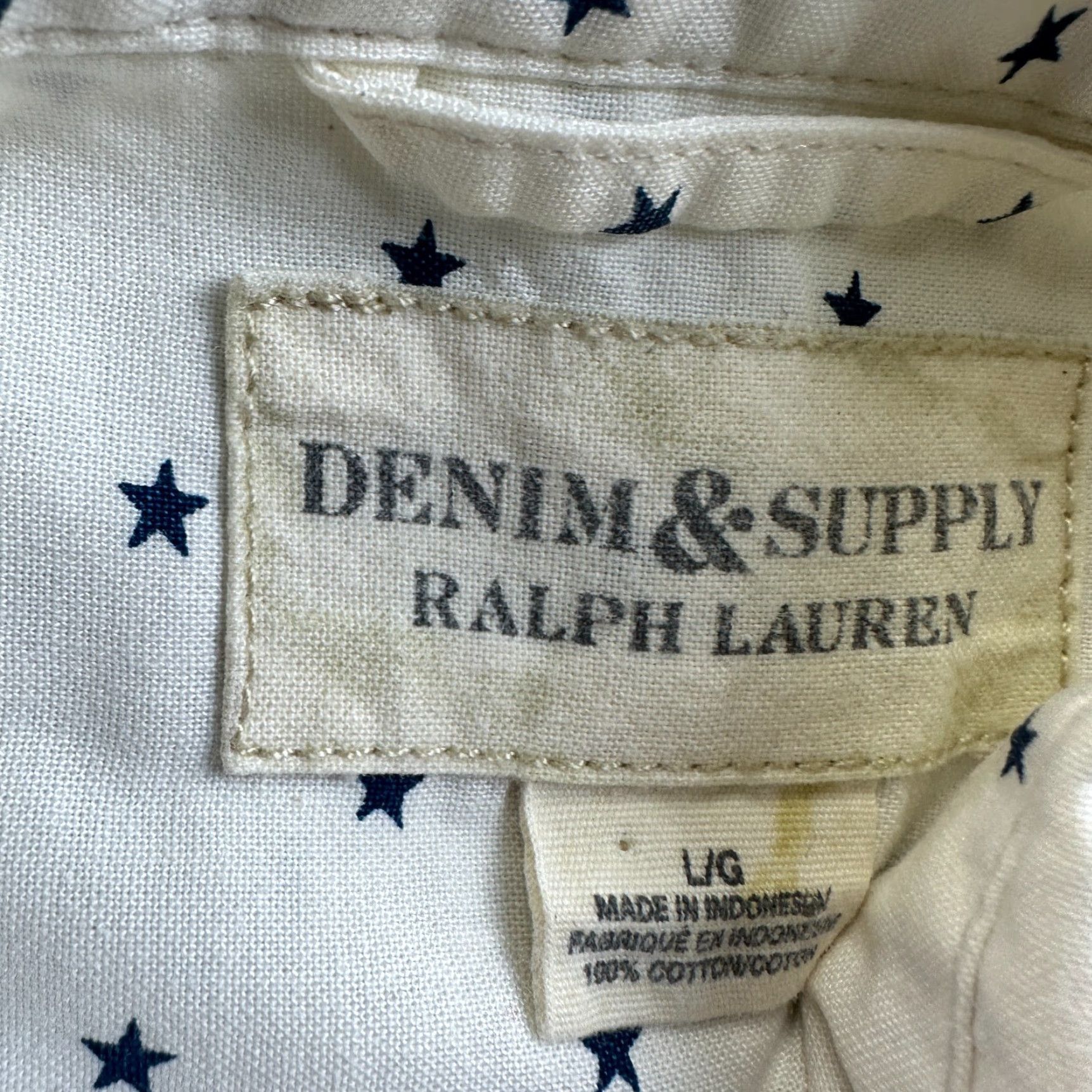 Vintage VINTAGE Denim & Supply Ralph Lauren Shirt Mens Large White Stars All Over Print Size US L / EU 52-54 / 3 - 6 Thumbnail