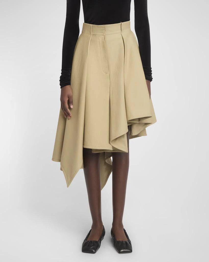 Balmain o1s1wg111025 Pleated Hi-Low Cotton Midi Skirt in Beige Size 25" / US 0 / IT 36 - 2 Thumbnail