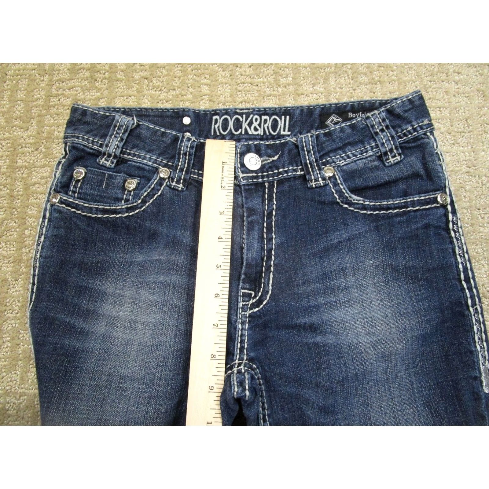 Vintage Rock And Roll Cowgirl Jeans Women 26x34 Blue Low Rise Boyfriend Bootcut Dark Wash Rock And Roll Cowgirl Jeans Men/Women? Size 26" / US 2 / IT 38 - 6 Thumbnail