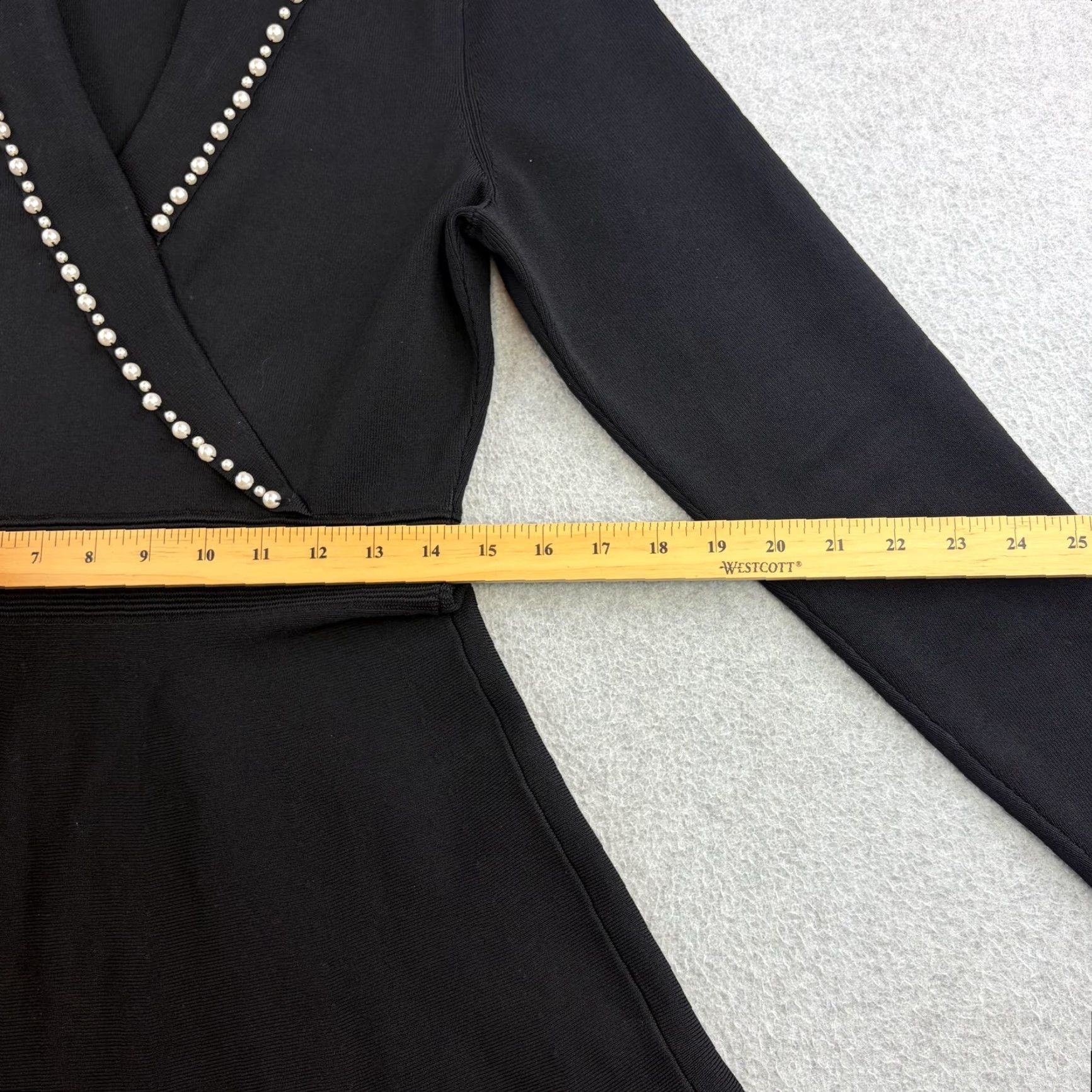 Sandro Sandro Dress Womens 42 Black Knit Pearl Trim Collar Fit & Flare Long Sleeve Dress Size M / US 6-8 / IT 42-44 - 2 Thumbnail