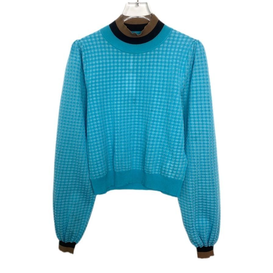 Fendi Roma Womens Blue Houndstooth Knit Pullover Sweater Wit