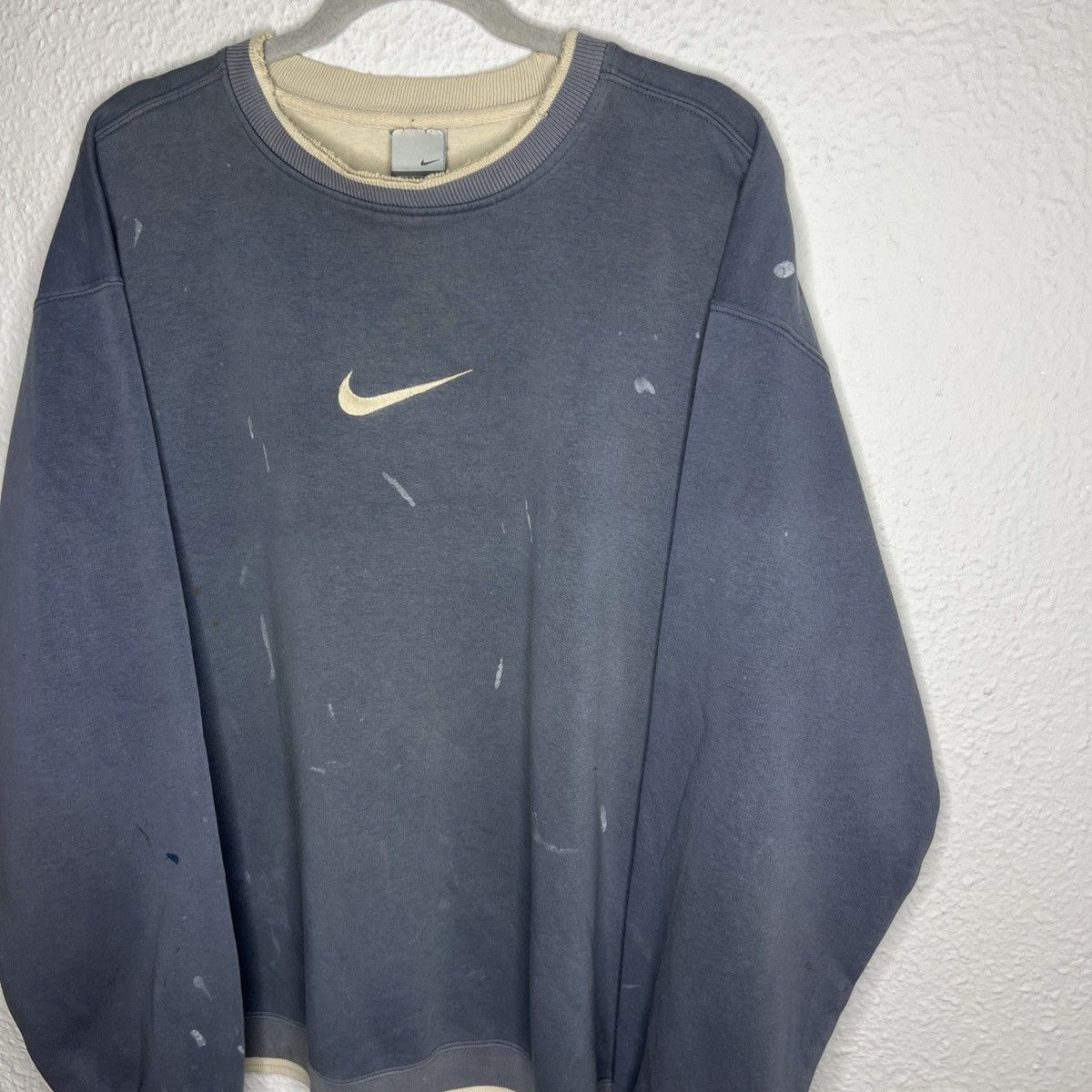 Nike × Vintage Vintage Nike Sweatshirt Distressed Ripped Center Swoosh Size US XL / EU 56 / 4 - 4 Thumbnail
