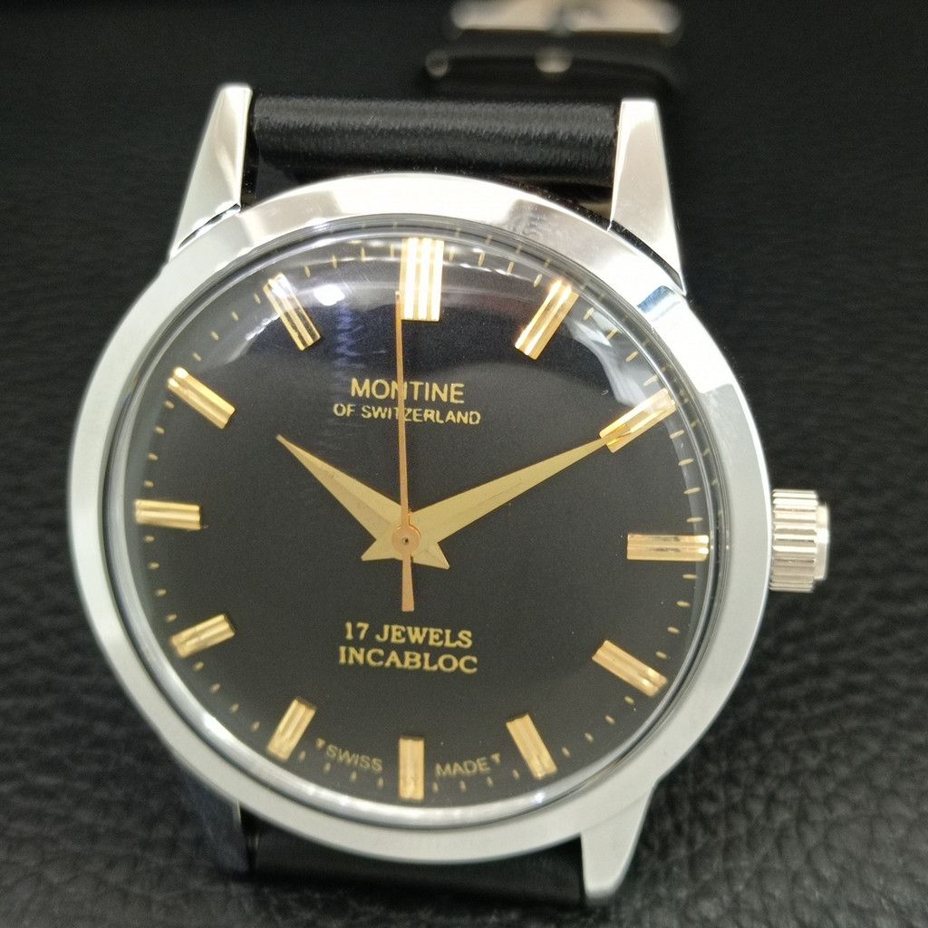 Other VINTAGE MONTINE HAND-WINDING SWISS MENS WHITE WATCH a444158 Size 38 - 3 Thumbnail