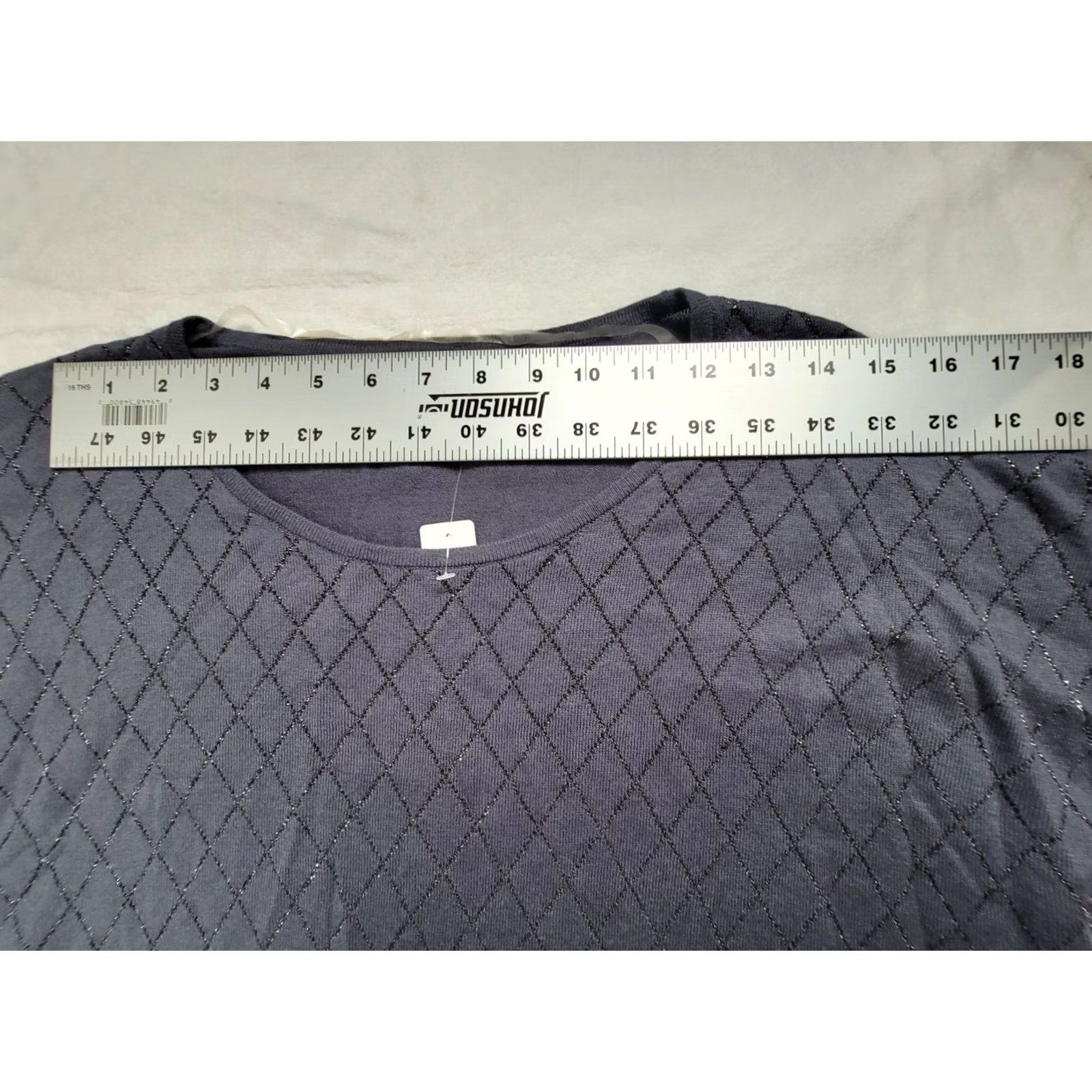 Vintage August Silk Womens Tunic Top M Dark Gray Metallic Diamond Pattern Knit Shirt Size M / US 6-8 / IT 42-44 - 6 Thumbnail