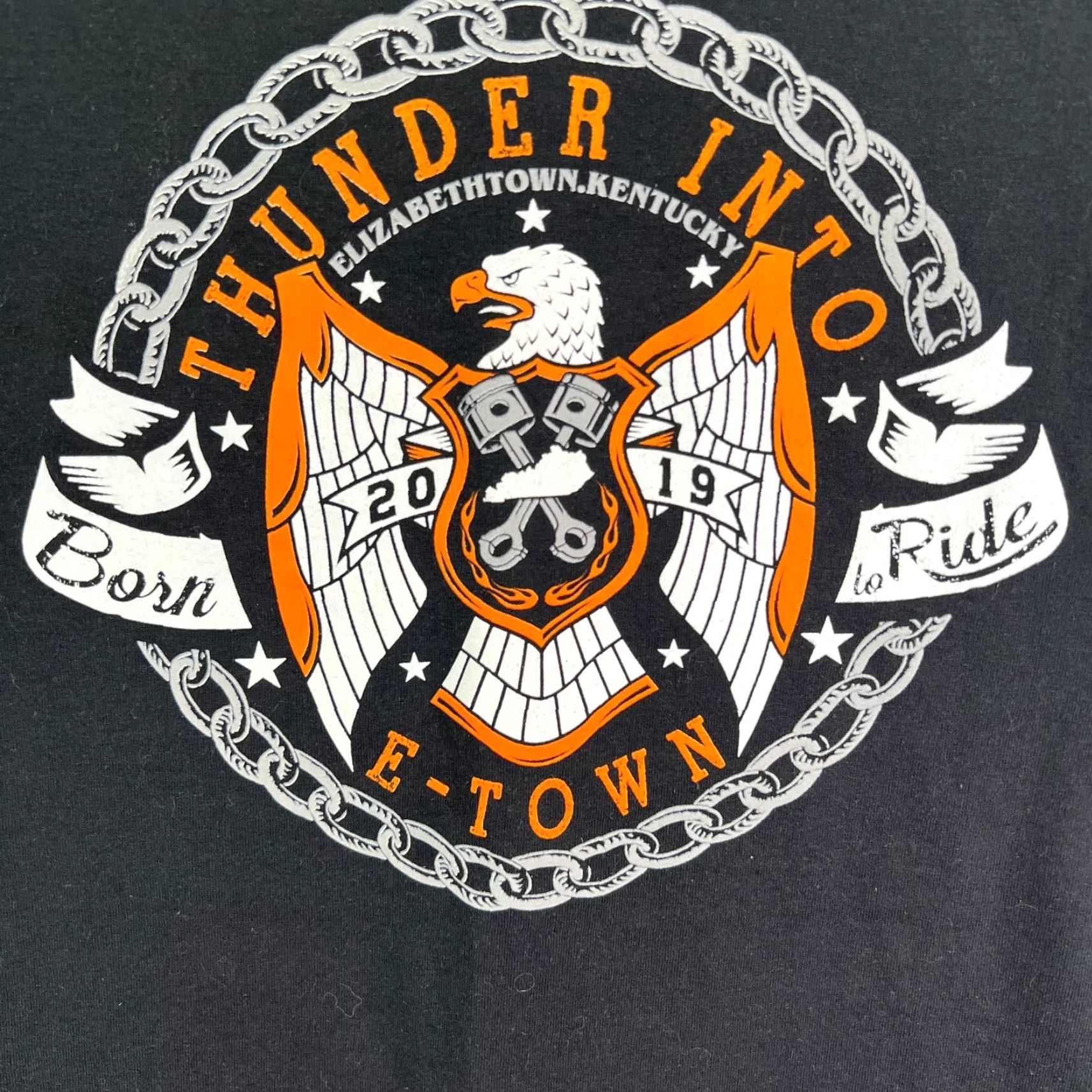 Jerzees Thunder Into E-Town Motorcycle Ride 2019 T-Shirt Mens XL Black Size US XL / EU 56 / 4 - 2 Thumbnail