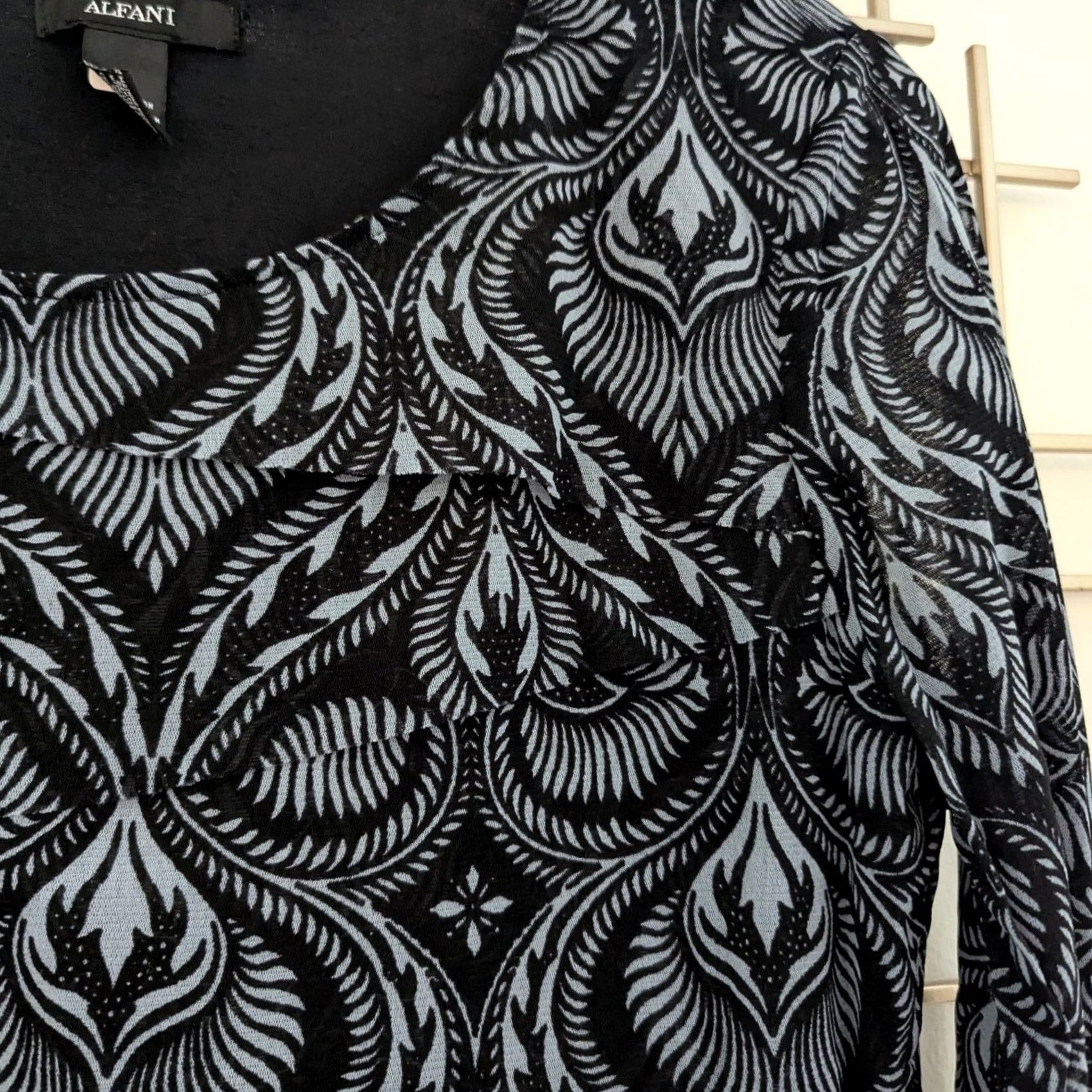 Alfani Alfani Black & White Damask Print 3/4 Sleeve Top Shirt Womens Sz L Vintage No Size L / US 10 / IT 46 - 3 Thumbnail