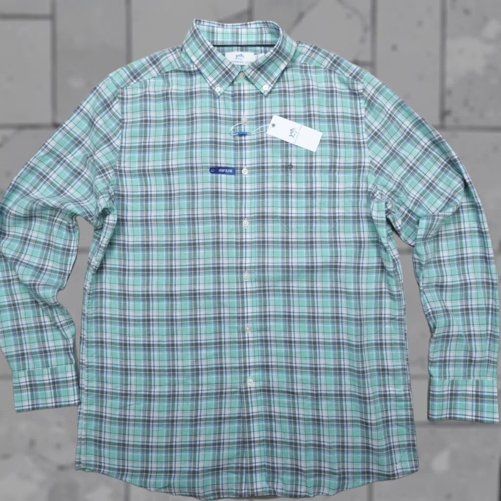 Southern Tide Southern Tide Emerald Shores Plaid Headland LS Plaid Sport Shirt L Mint Mens Button-Up Size US L / EU 52-54 / 3 - 1 Thumbnail