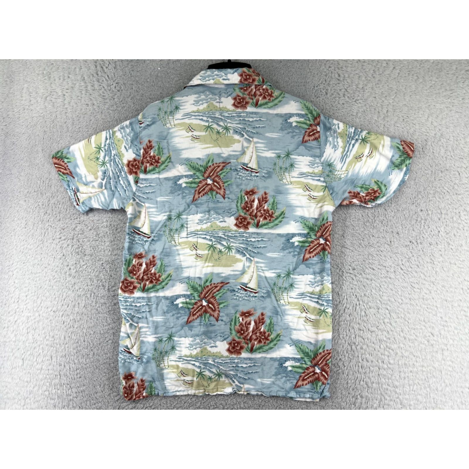 Vintage InGear Shirt Womens L Blue Hawaiian Floral Palm Print Button-Up 100% Rayon Size L / US 10 / IT 46 - 2 Thumbnail