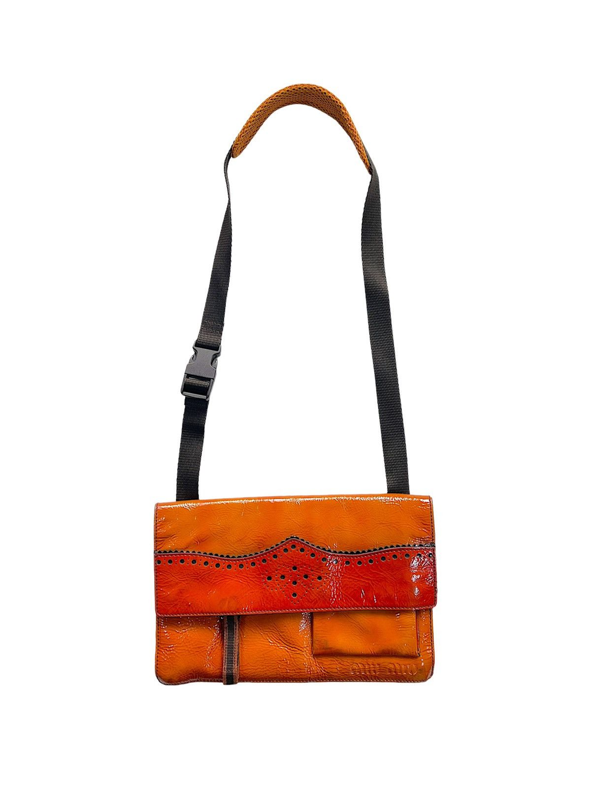 Miu Miu FW1999 Brogue Patent Leather & Mesh Velcro Shoulder Bag 