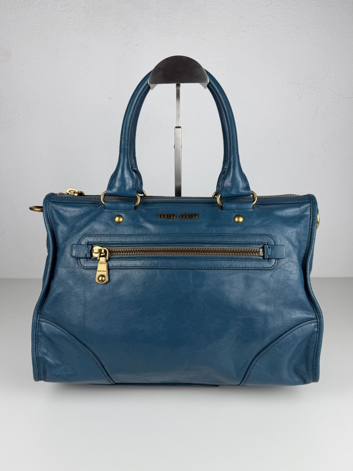 Miu Miu Miu miu vitello lux top zip handbag in turquoise Size ONE SIZE - 6 Thumbnail