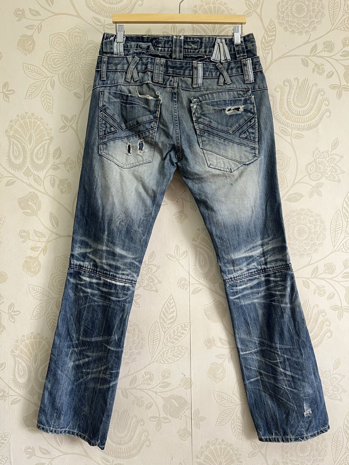 Japanese Brand Distressed Double Knee Japan Denim Double Waist Size US 33 - 2 Thumbnail