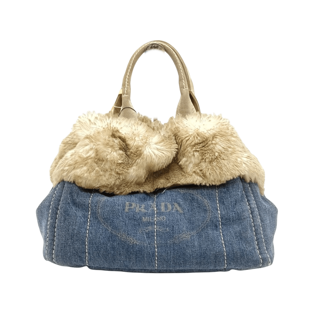 Prada Prada Denim Faux Fur Tote Bag ONE SIZE Size ONE SIZE - 1 Thumbnail