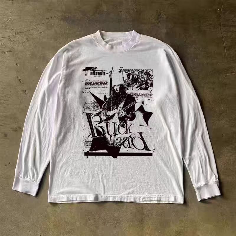 Vintage White Casual Retro Rock Print Long-Sleeve T-Shirt Size US M / EU 48-50 / 2 - 1 Thumbnail