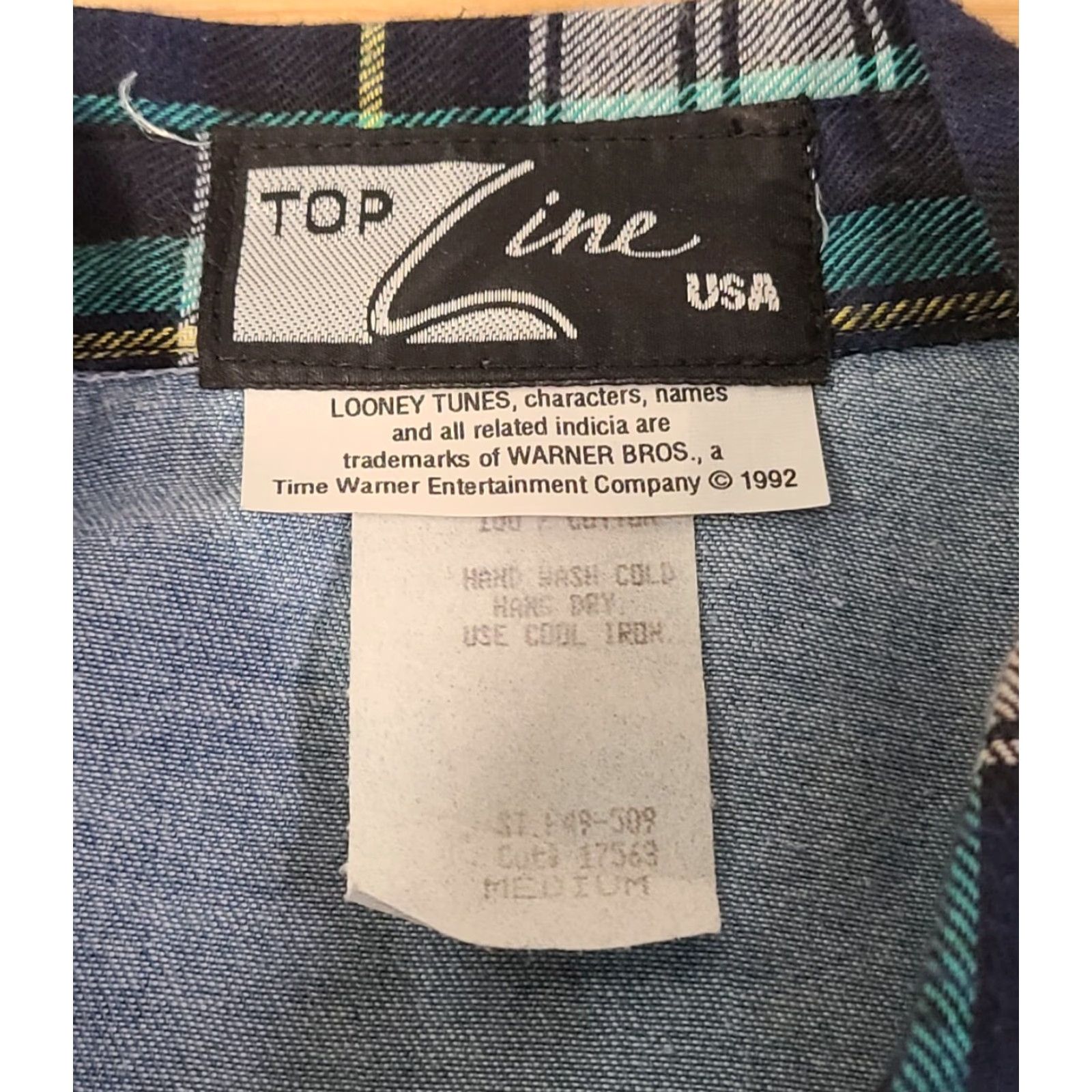 Denime VINTAGE Top Line USA Denim Button-Up Long Sleeve M Blue Embroidered Looney Tunes Collared Plaid Women Size M / US 6-8 / IT 42-44 - 3 Thumbnail
